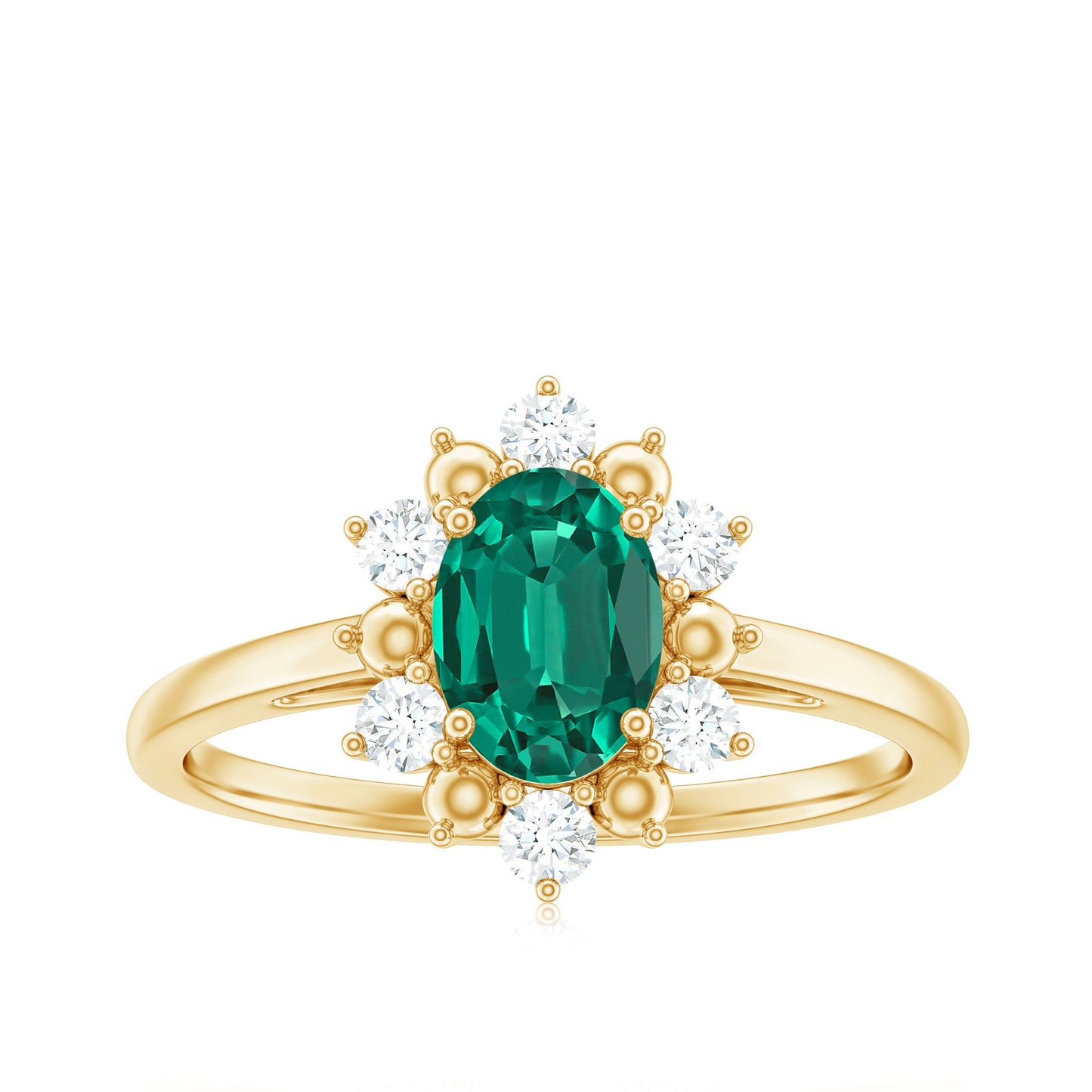 Certified 5X7 mm Oval Lab Grown Emerald Diamond Flower Engagement Ring
