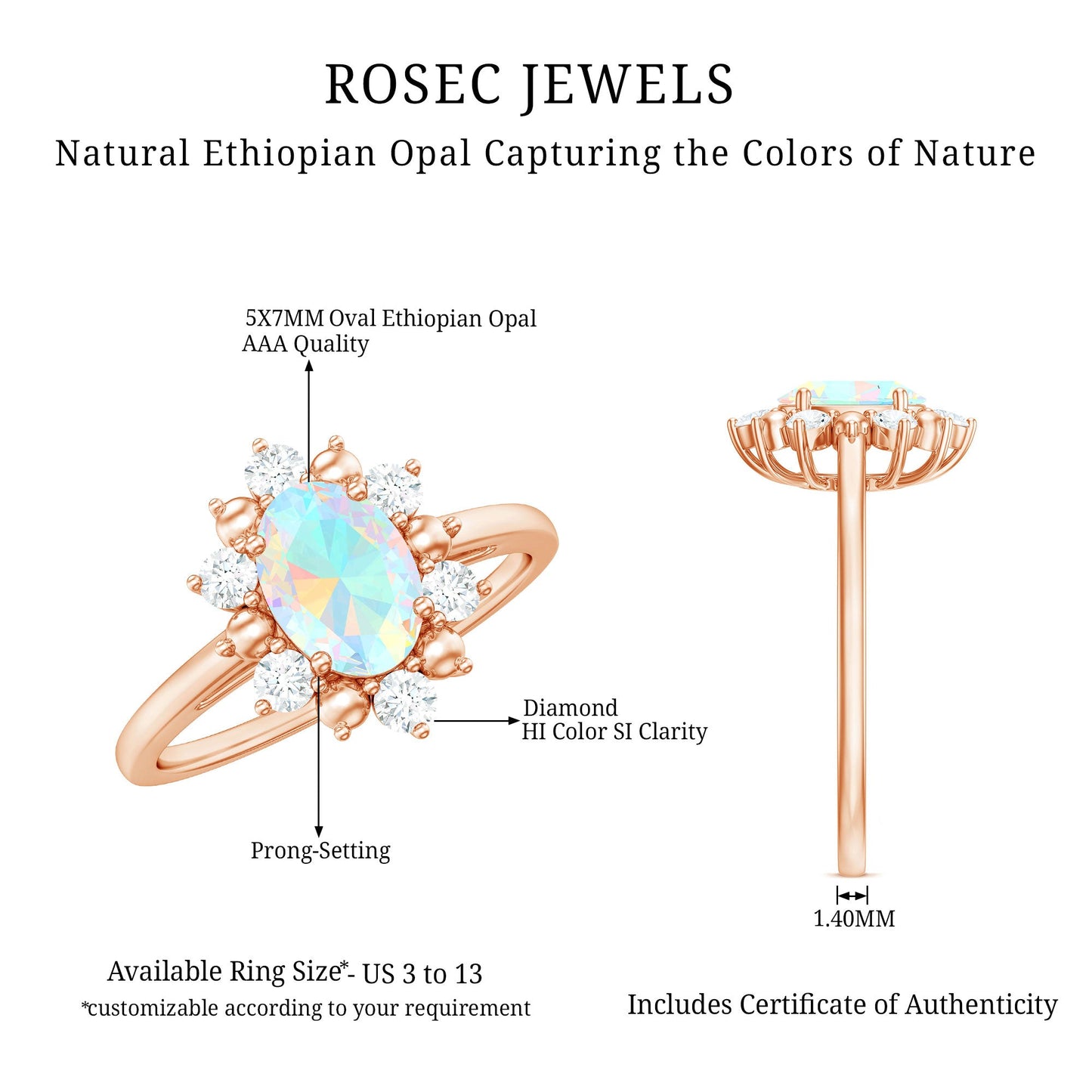 Natural 5X7mm Opalescent Oval Engagement Ring with Diamond Halo