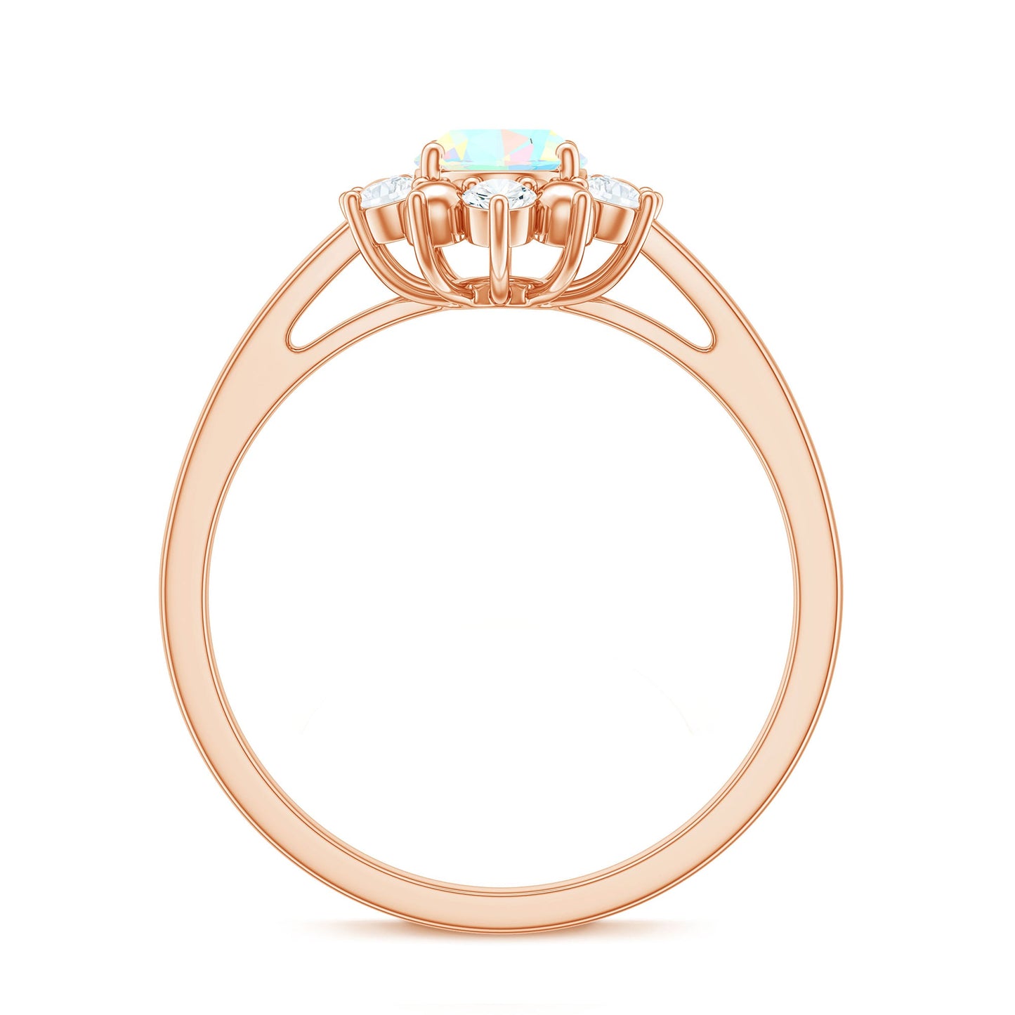 Natural 5X7mm Opalescent Oval Engagement Ring with Diamond Halo