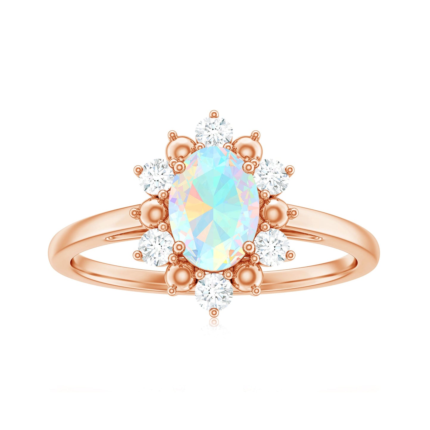 Natural 5X7mm Opalescent Oval Engagement Ring with Diamond Halo