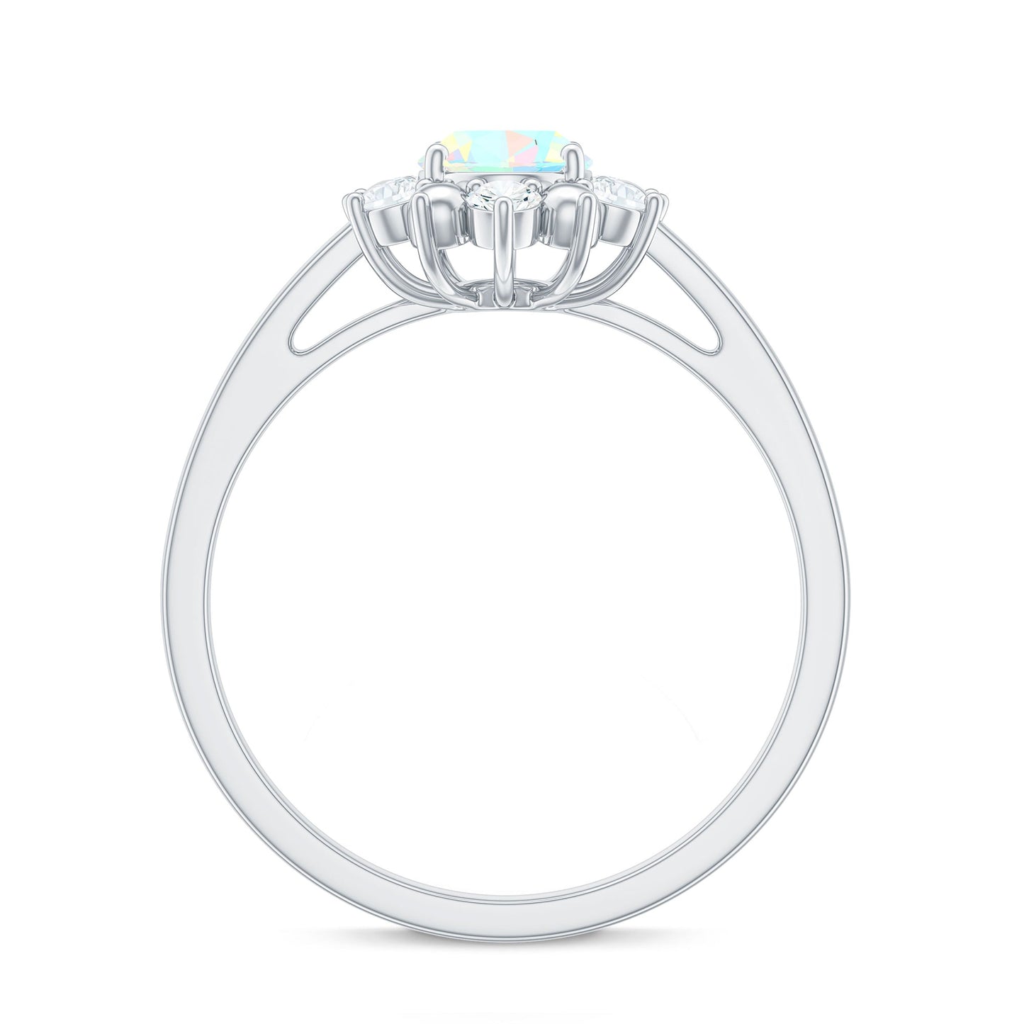 Natural 5X7mm Opalescent Oval Engagement Ring with Diamond Halo