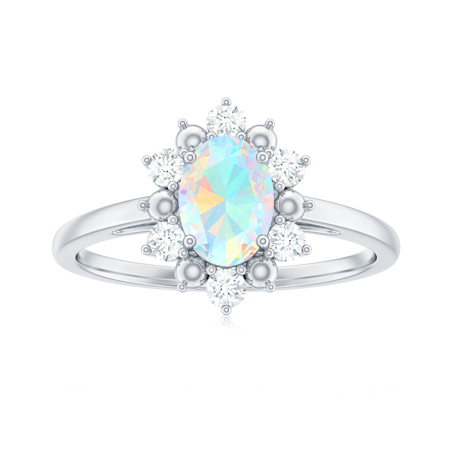Natural 5X7mm Opalescent Oval Engagement Ring with Diamond Halo
