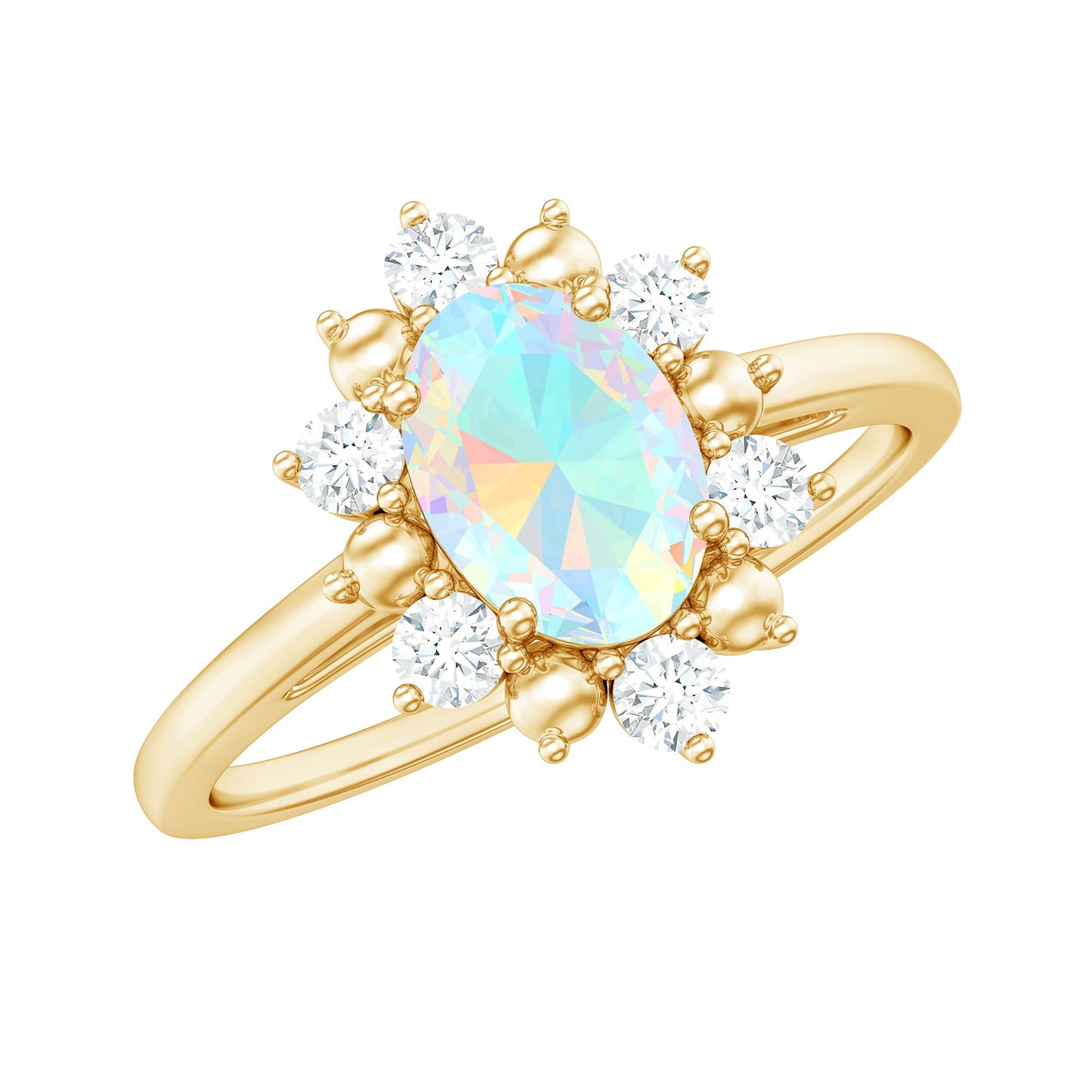 Natural 5X7mm Opalescent Oval Engagement Ring with Diamond Halo
