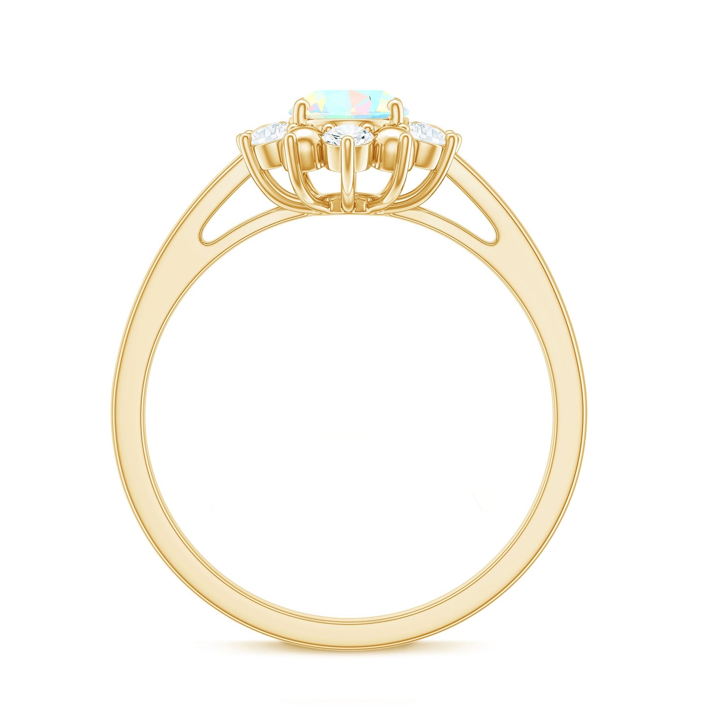 Natural 5X7mm Opalescent Oval Engagement Ring with Diamond Halo