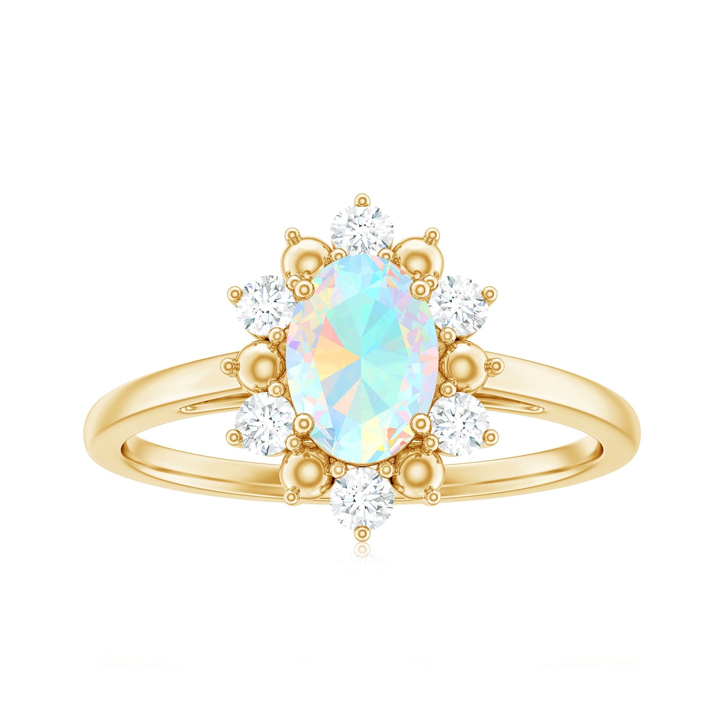 Natural 5X7mm Opalescent Oval Engagement Ring with Diamond Halo