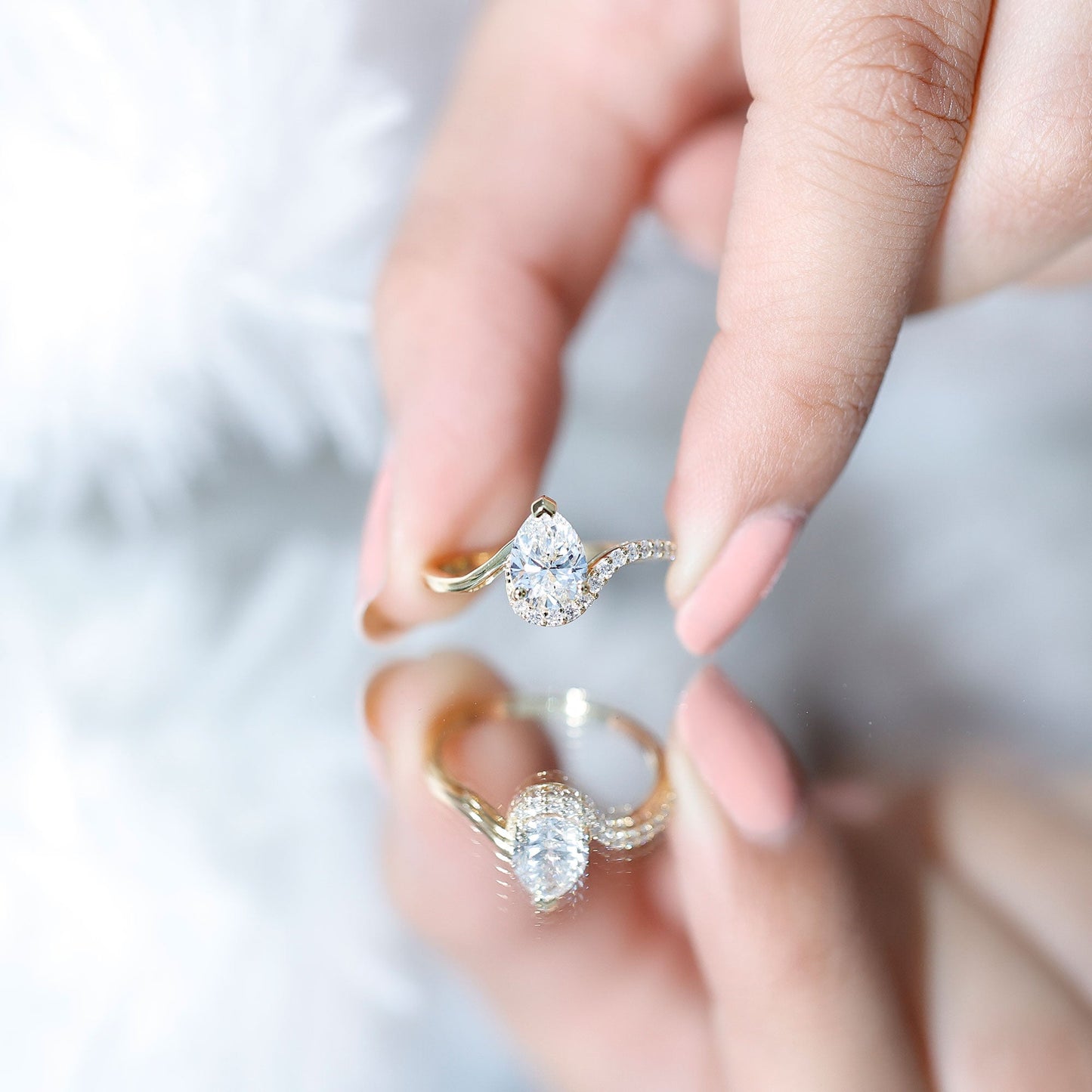 Certified Moissanite Designer Pear Shape Engagement Ring
