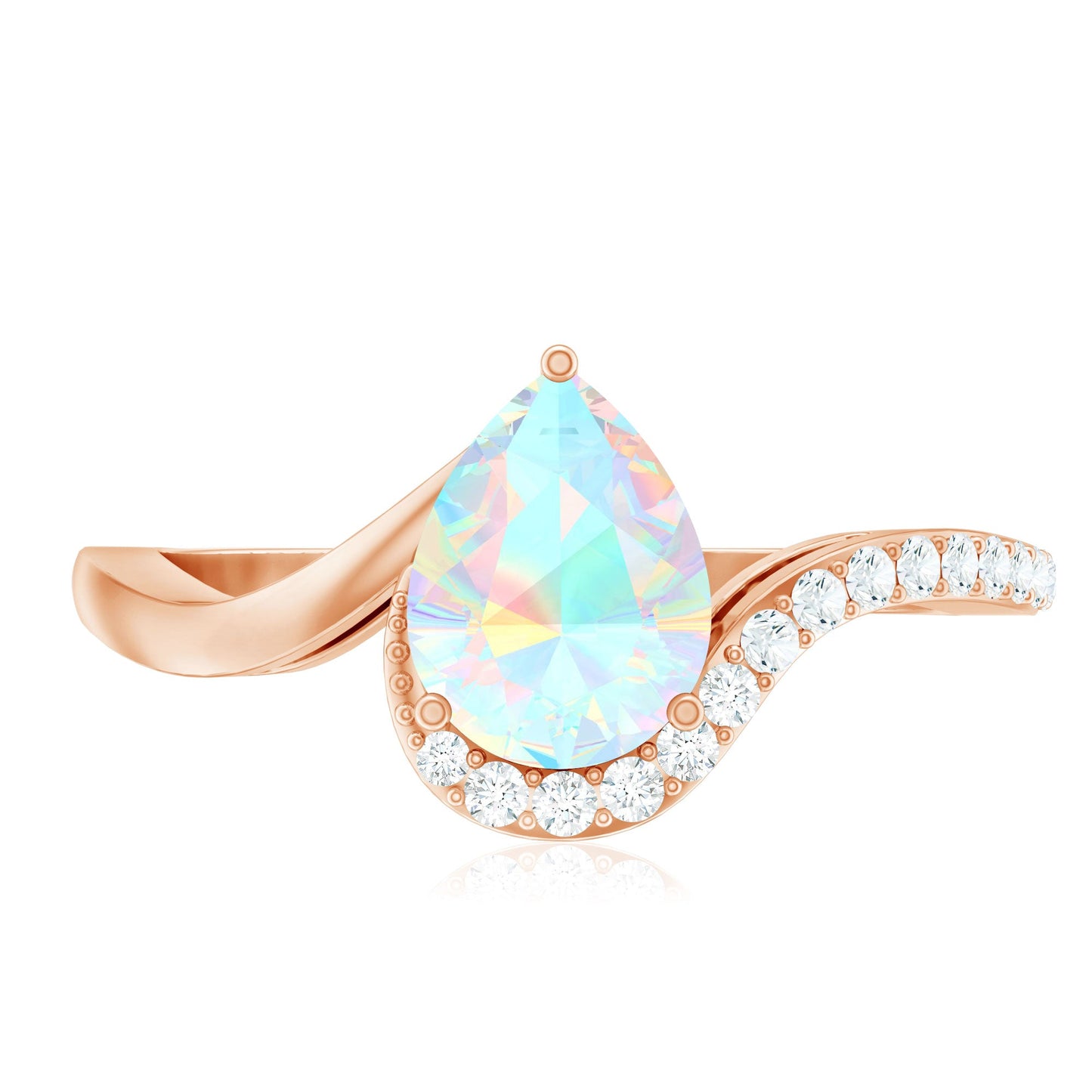 5X7mm Pear Cut Ethiopian Opal Engagement Ring with Diamond