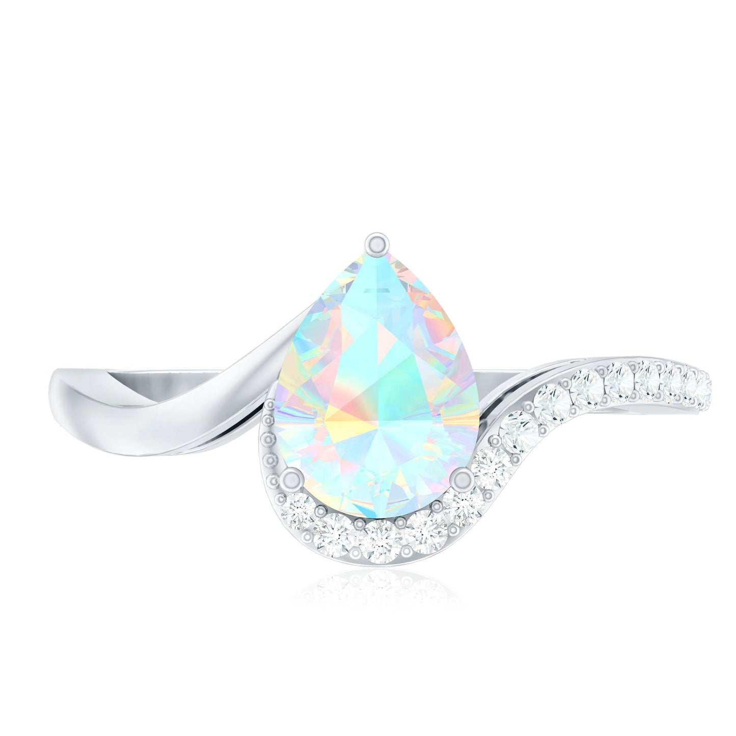 5X7mm Pear Cut Ethiopian Opal Engagement Ring with Diamond