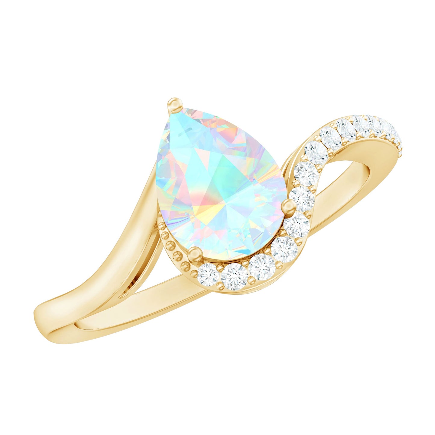 5X7mm Pear Cut Ethiopian Opal Engagement Ring with Diamond