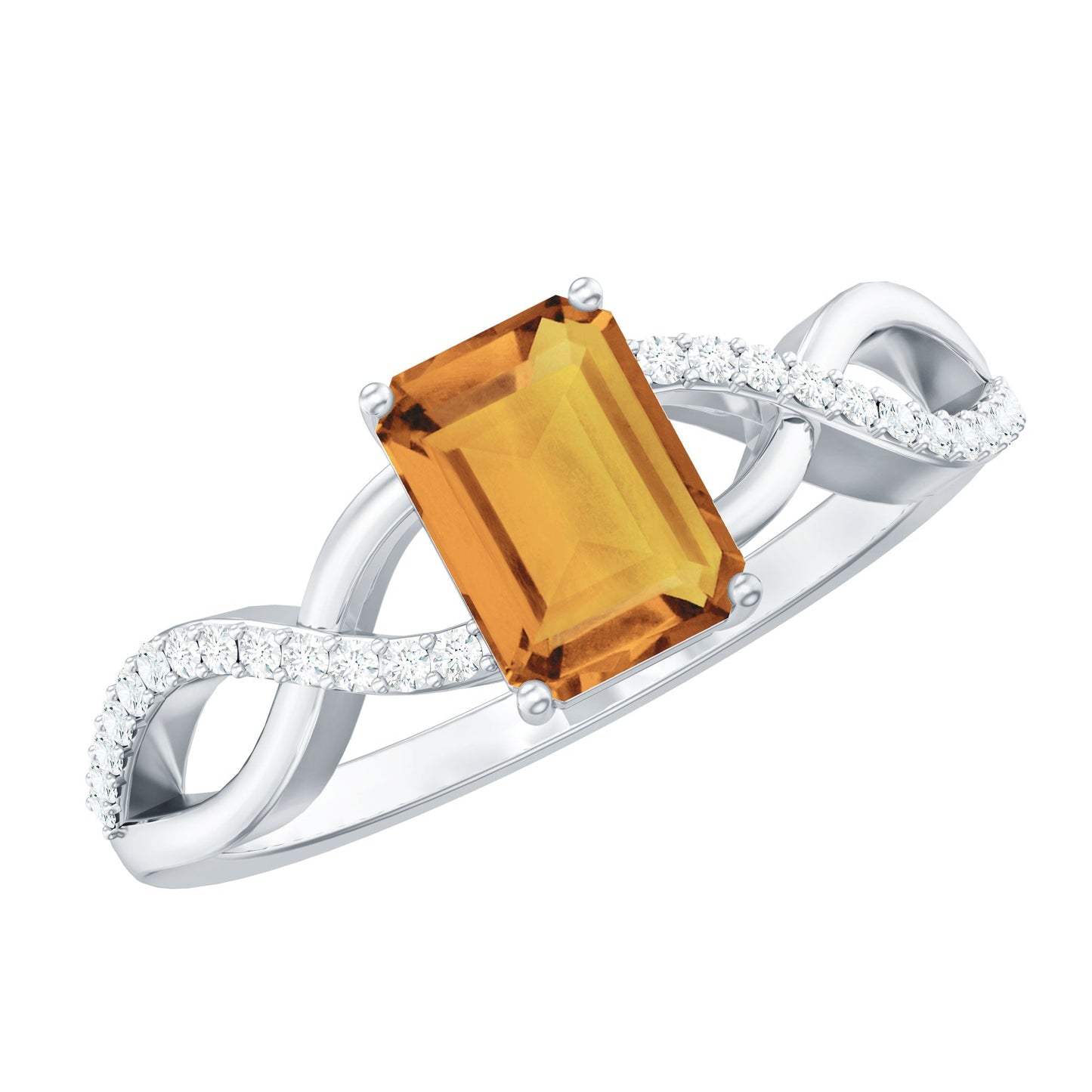 Real 6X8mm Citrine Emerald Cut Engagement Ring with Diamond Infinity Shank