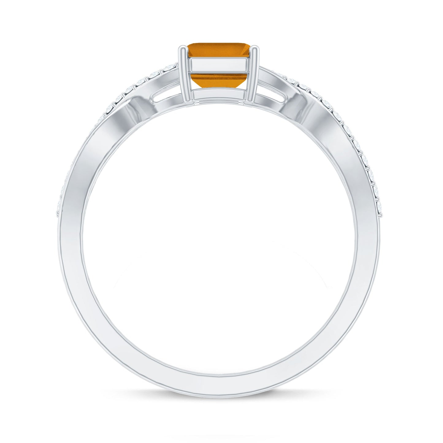 Real 6X8mm Citrine Emerald Cut Engagement Ring with Diamond Infinity Shank