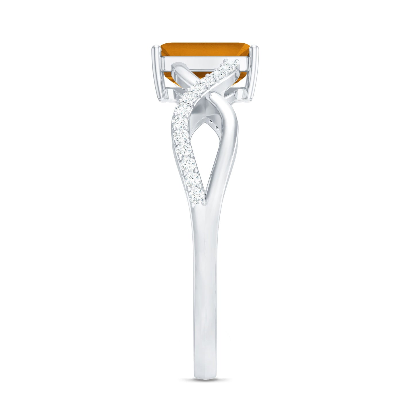 Real 6X8mm Citrine Emerald Cut Engagement Ring with Diamond Infinity Shank