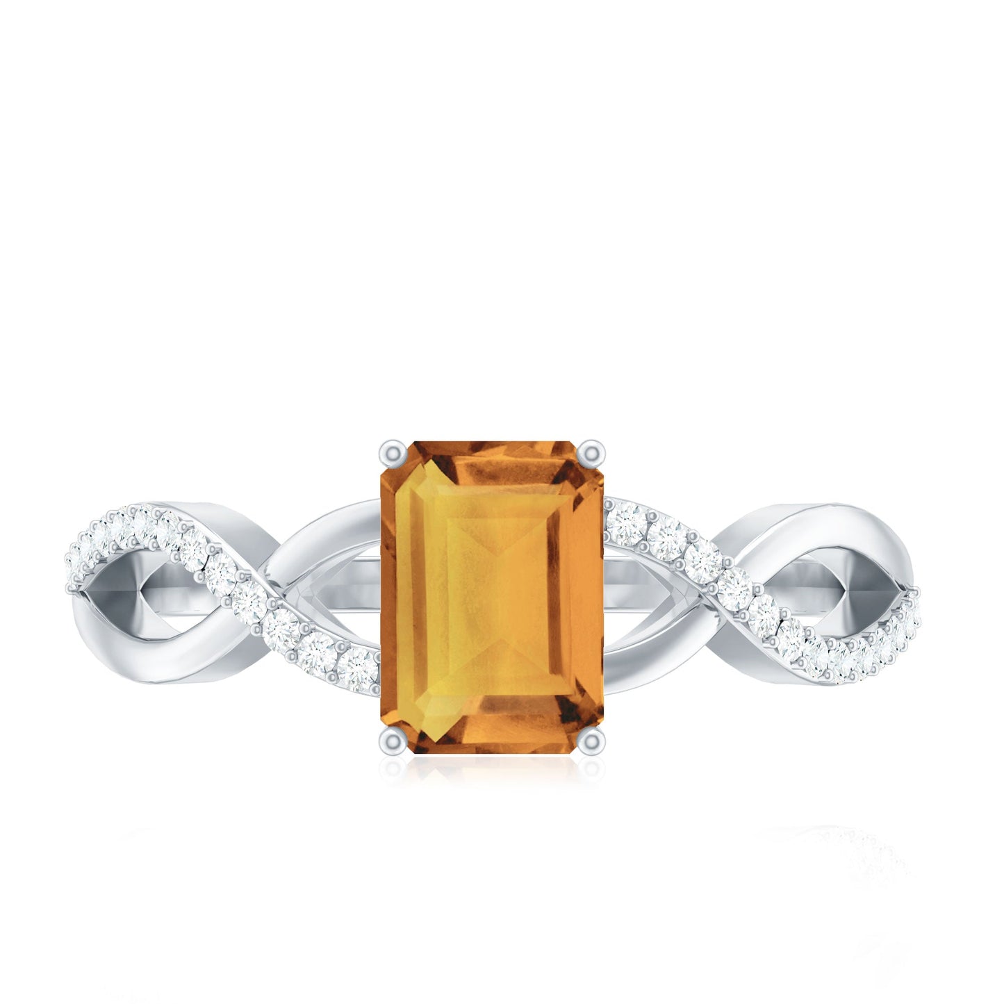 Real 6X8mm Citrine Emerald Cut Engagement Ring with Diamond Infinity Shank
