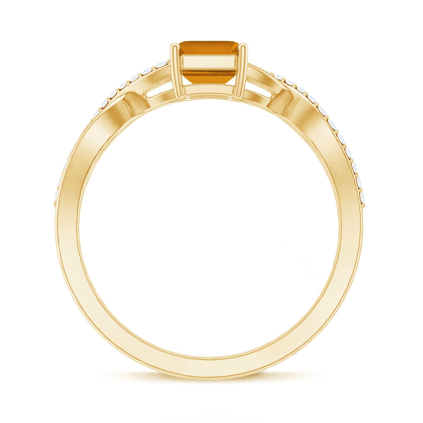 Real 6X8mm Citrine Emerald Cut Engagement Ring with Diamond Infinity Shank