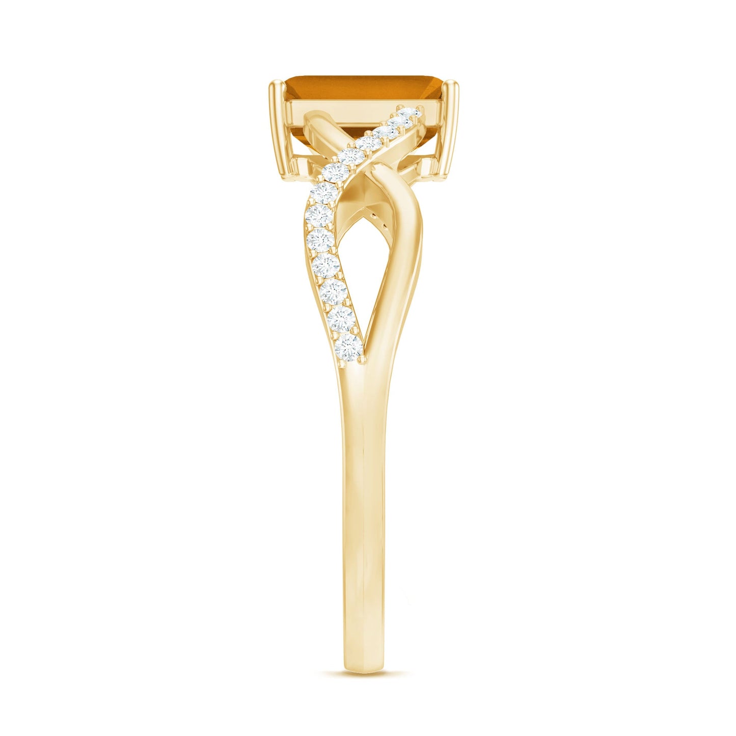 Real 6X8mm Citrine Emerald Cut Engagement Ring with Diamond Infinity Shank