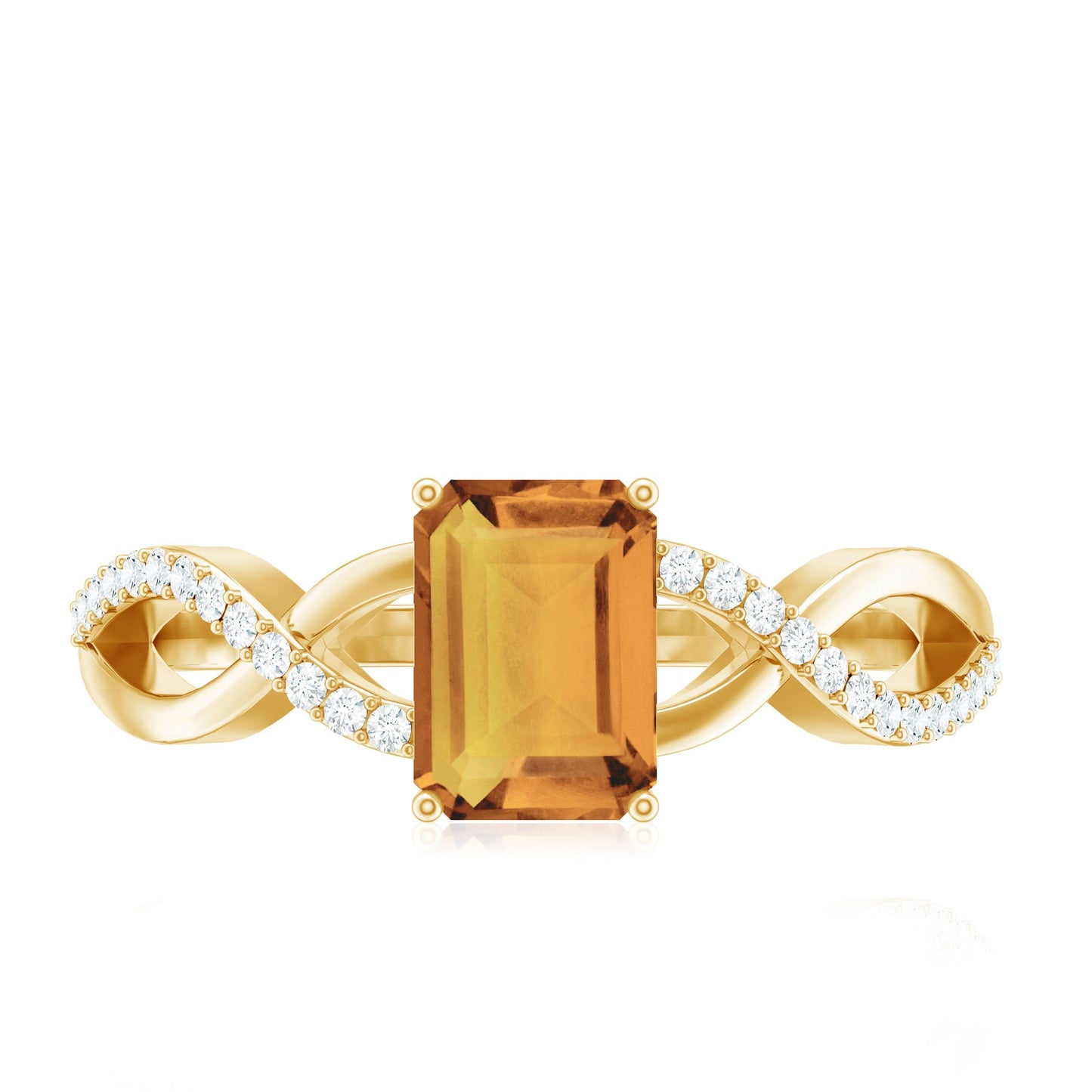 Real 6X8mm Citrine Emerald Cut Engagement Ring with Diamond Infinity Shank