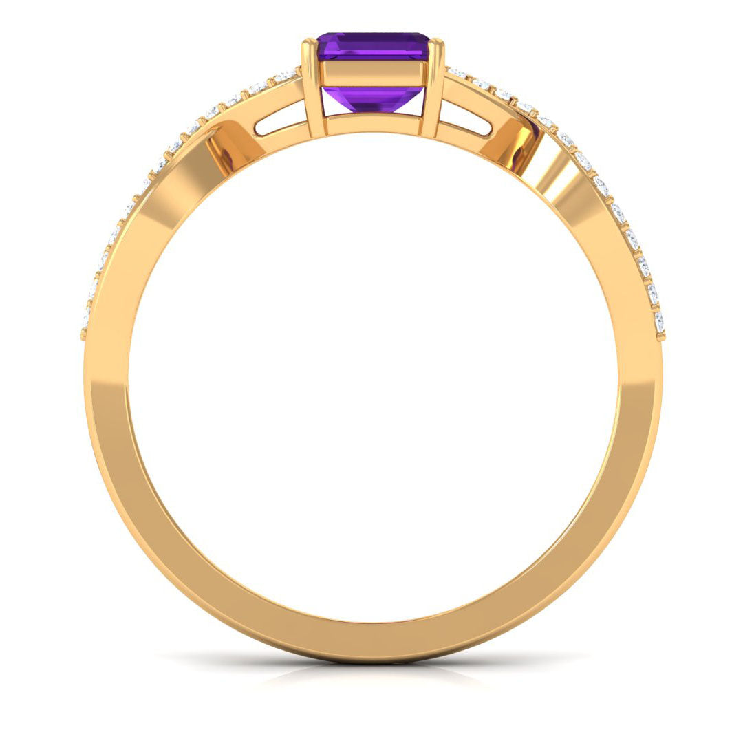 Emerald Cut Amethyst and Diamond Infinity Engagement Ring