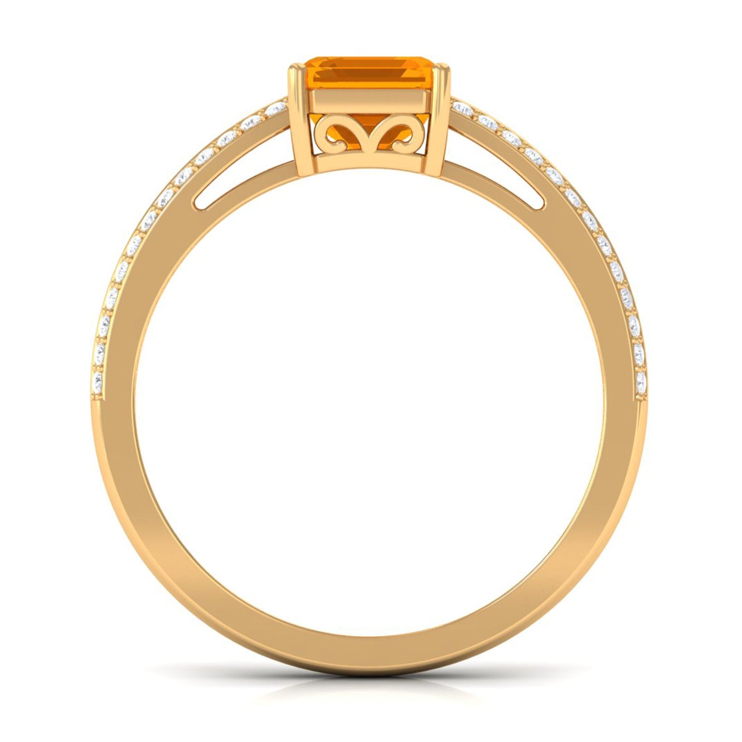 2 CT Emerald Cut Fire Opal and Diamond Side Stone Engagement Ring