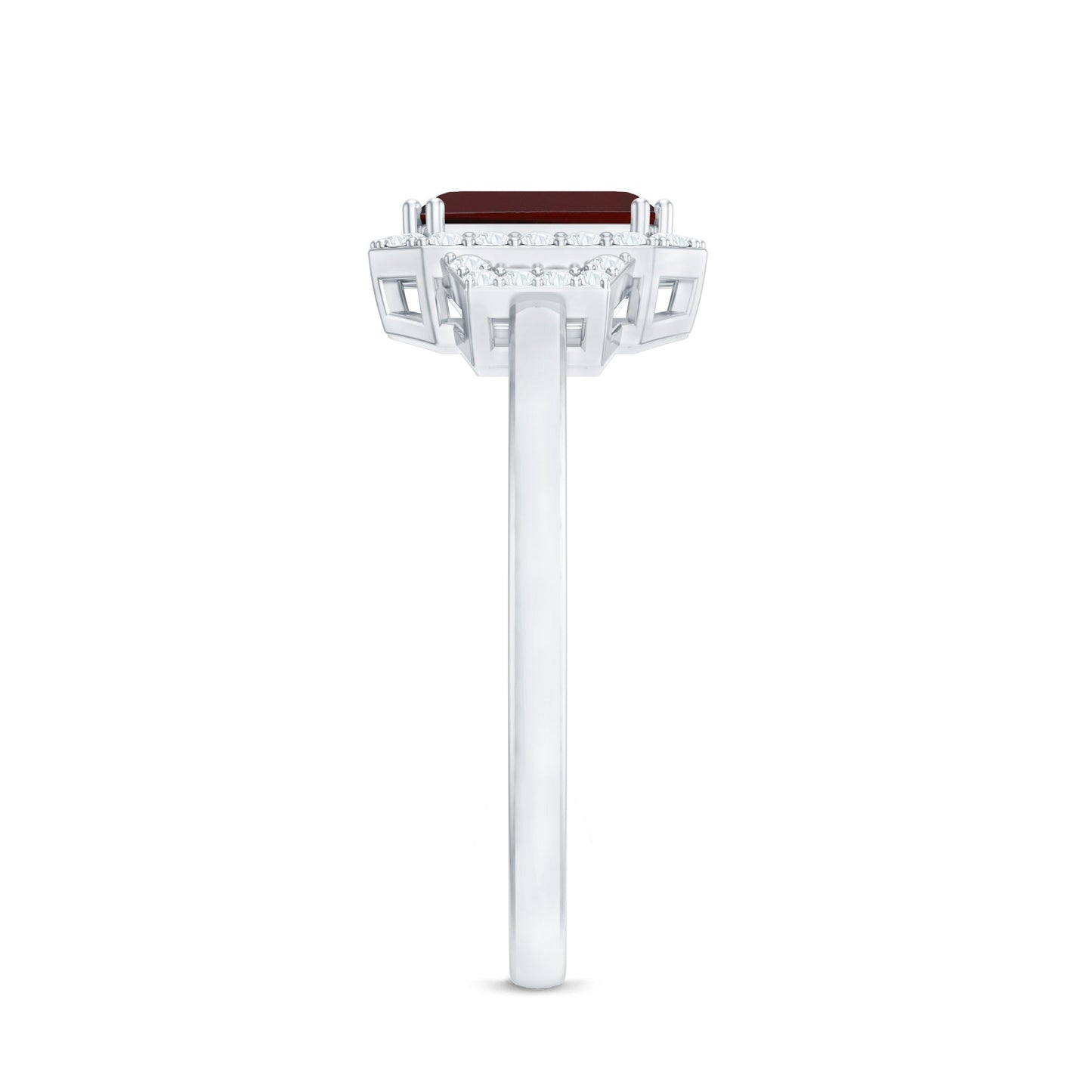 Real 6X8mm Garnet Emerald Cut Engagement Ring with Diamond Halo