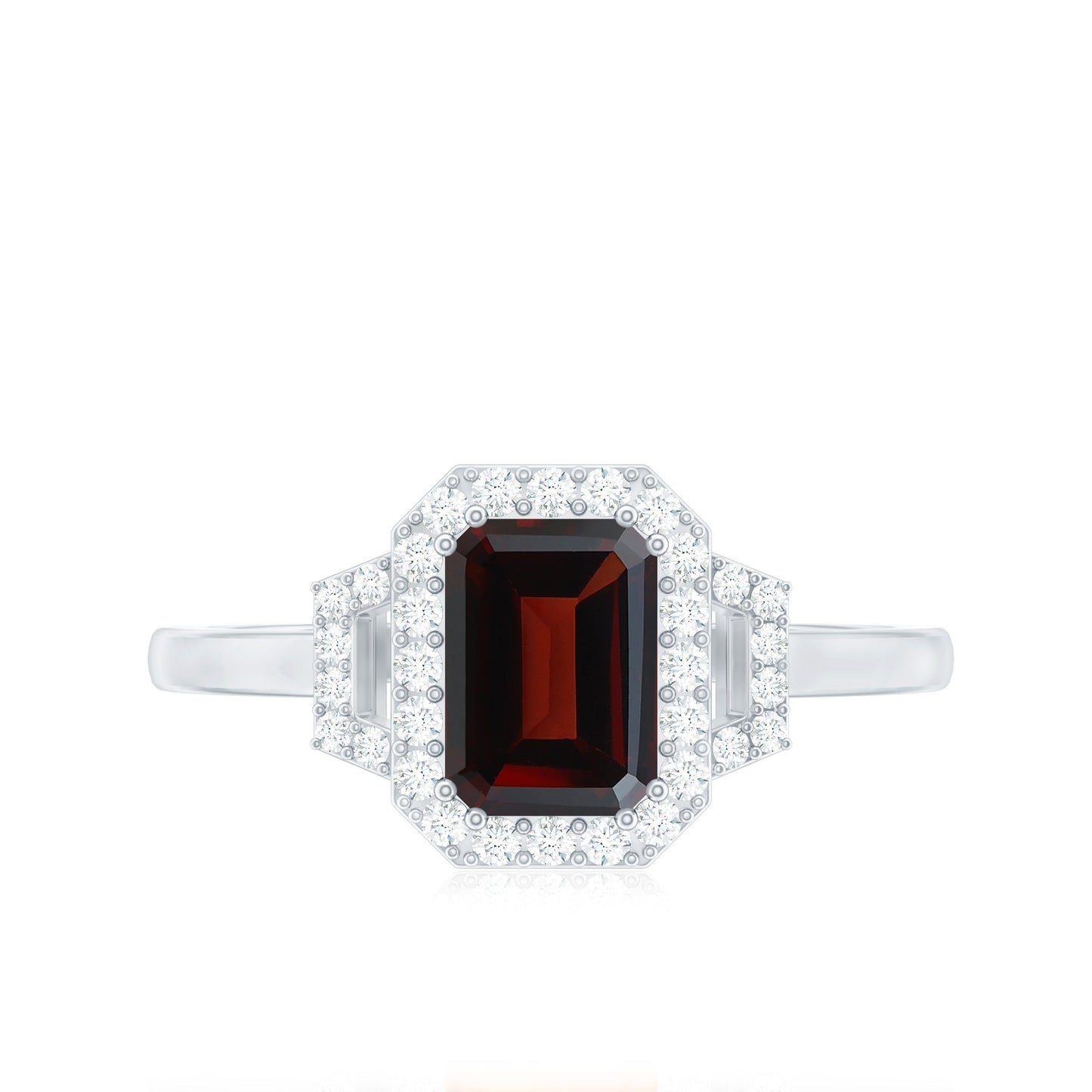 Real 6X8mm Garnet Emerald Cut Engagement Ring with Diamond Halo