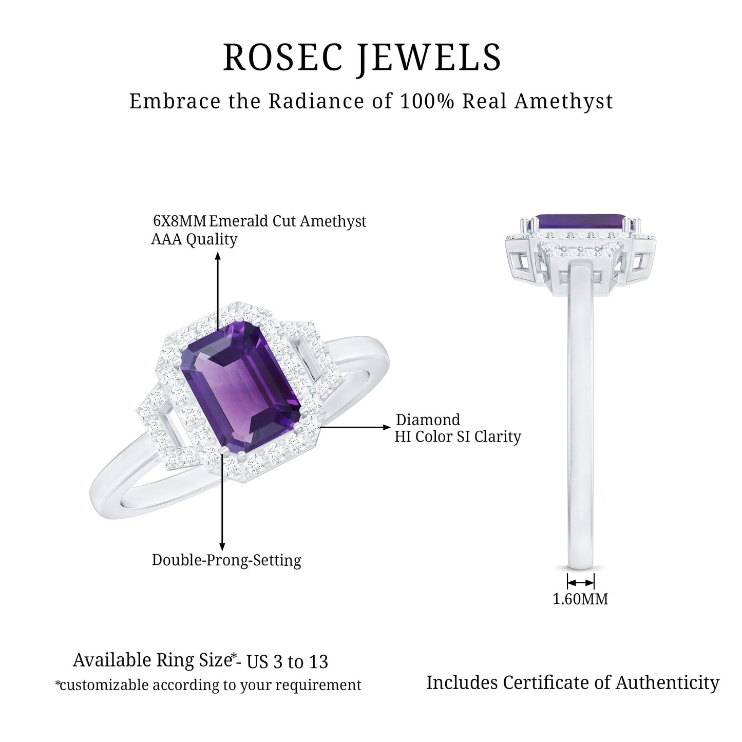 Octagon Amethyst Statement Engagement Ring with Diamond