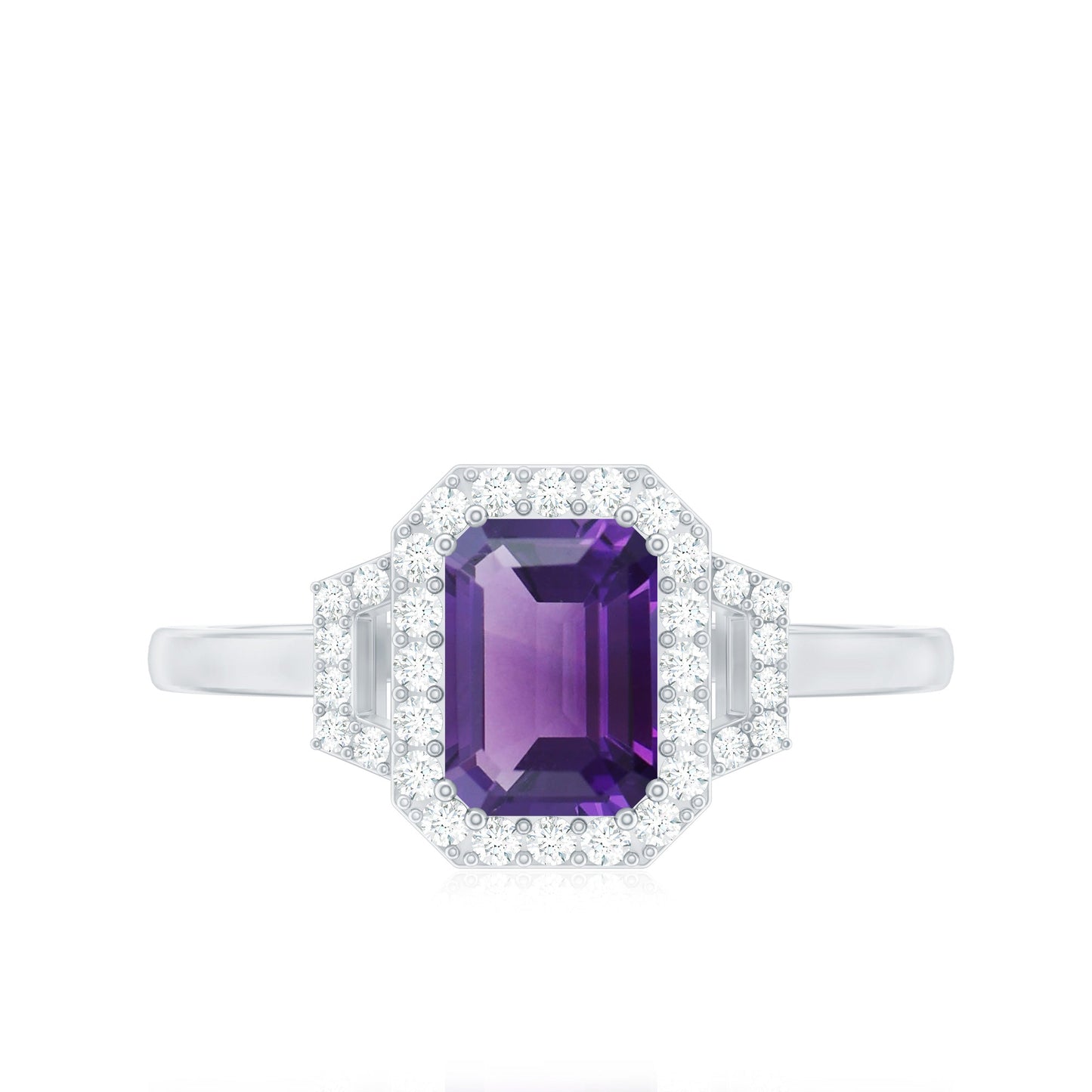 Octagon Amethyst Statement Engagement Ring with Diamond