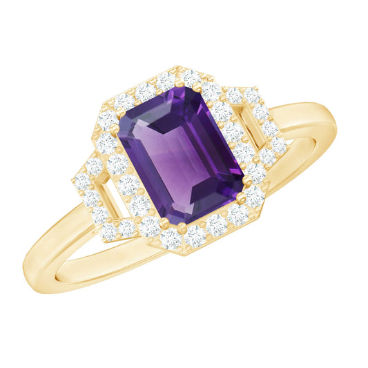 Octagon Amethyst Statement Engagement Ring with Diamond