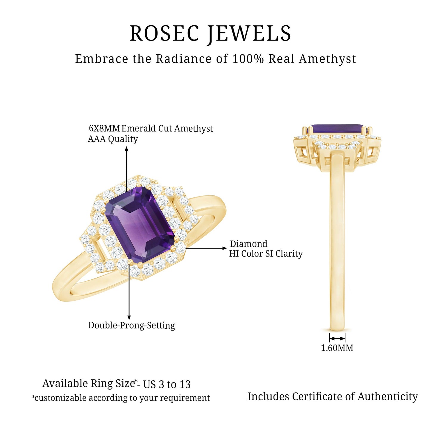 Octagon Amethyst Statement Engagement Ring with Diamond