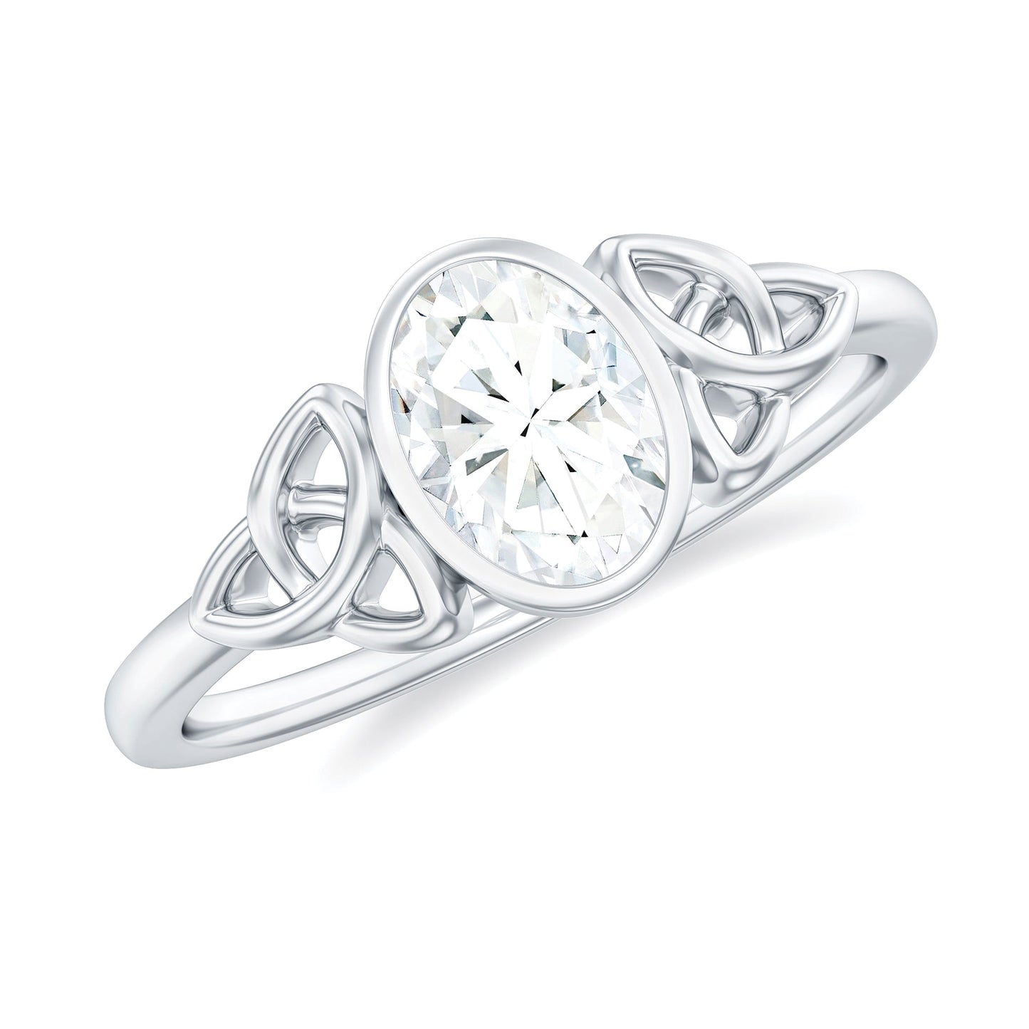 Oval Moissanite Solitaire Celtic Knot Ring in Bezel Setting