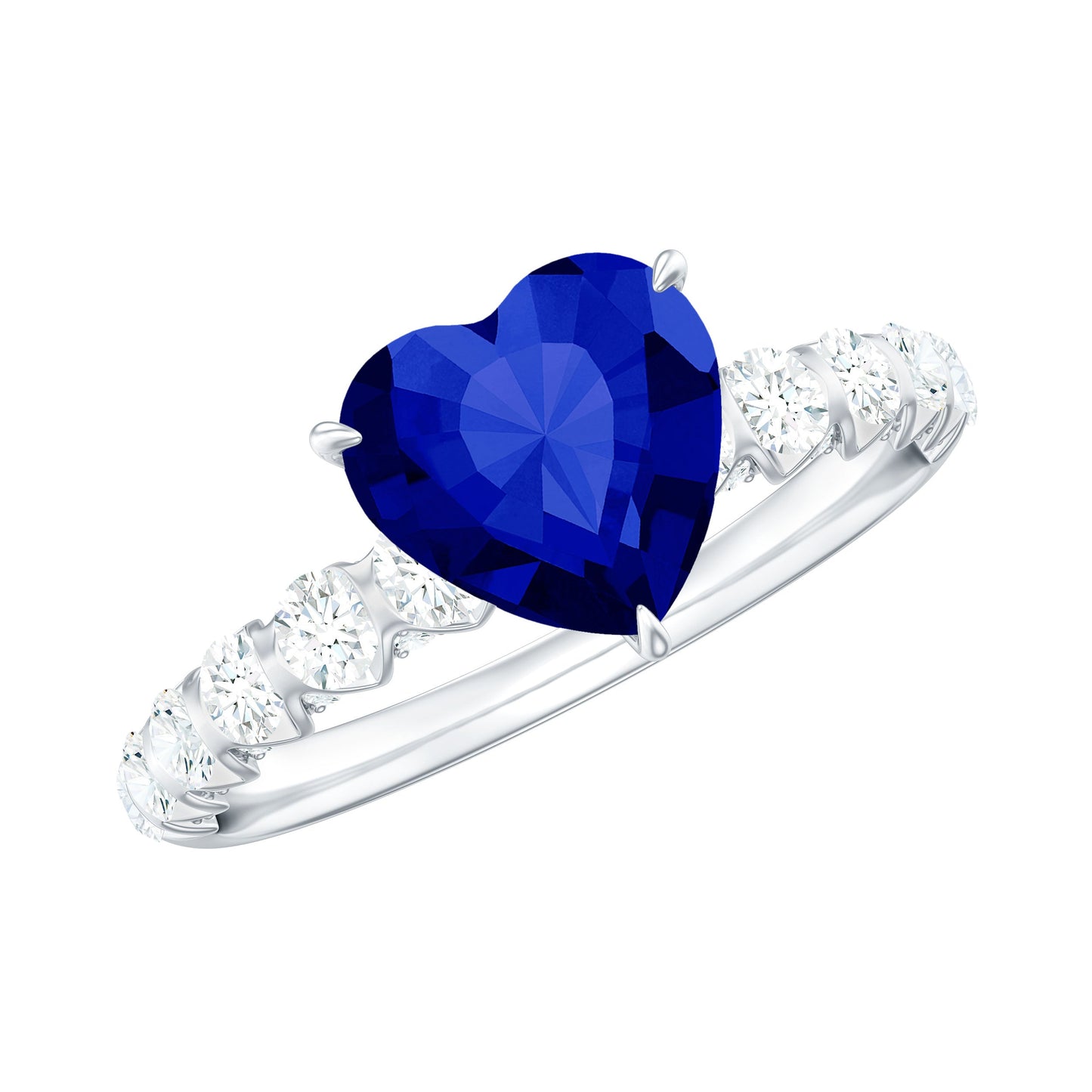 Certified 1 Carat Lab Created Blue Sapphire Heart Engagement Ring with Diamond