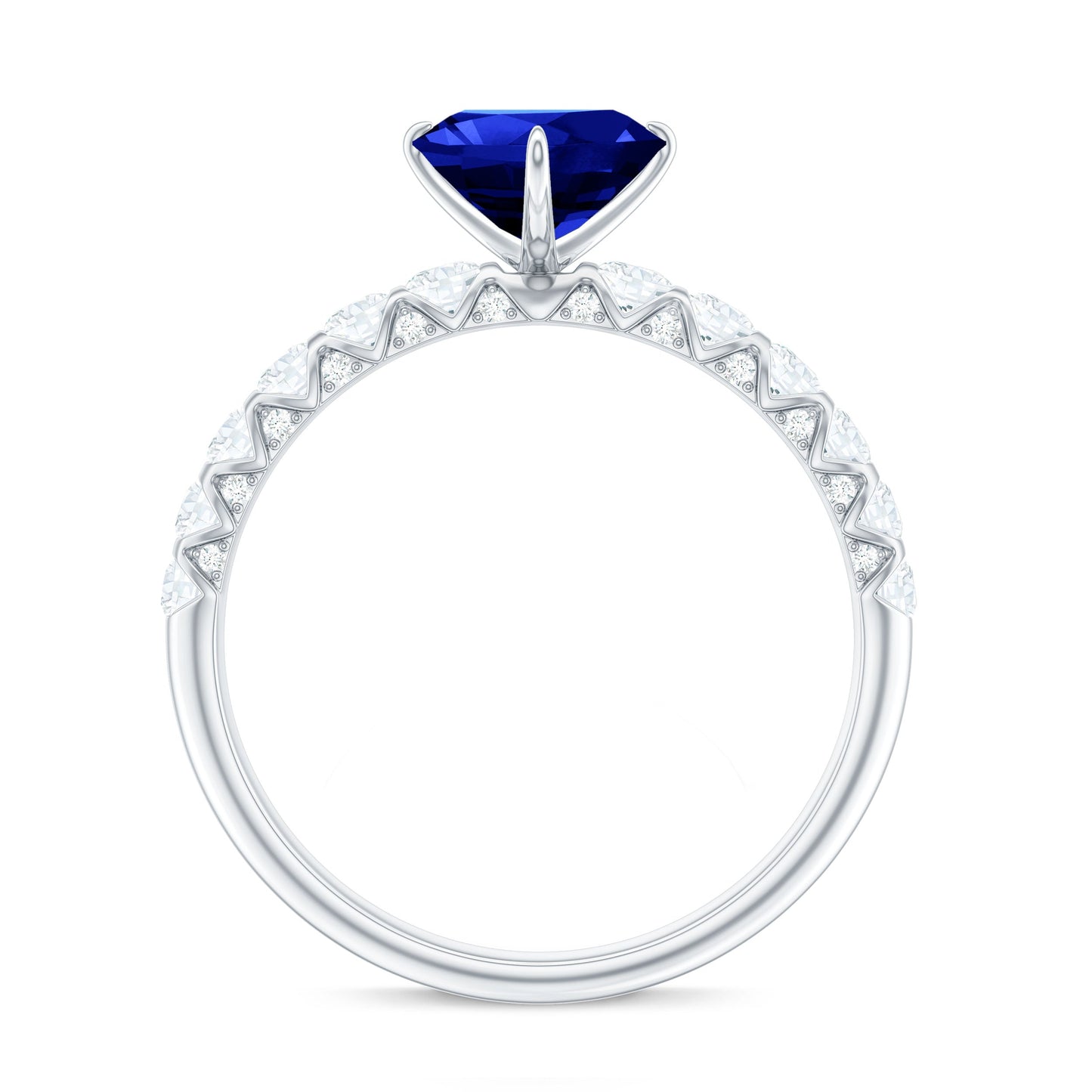 Certified 1 Carat Lab Created Blue Sapphire Heart Engagement Ring with Diamond
