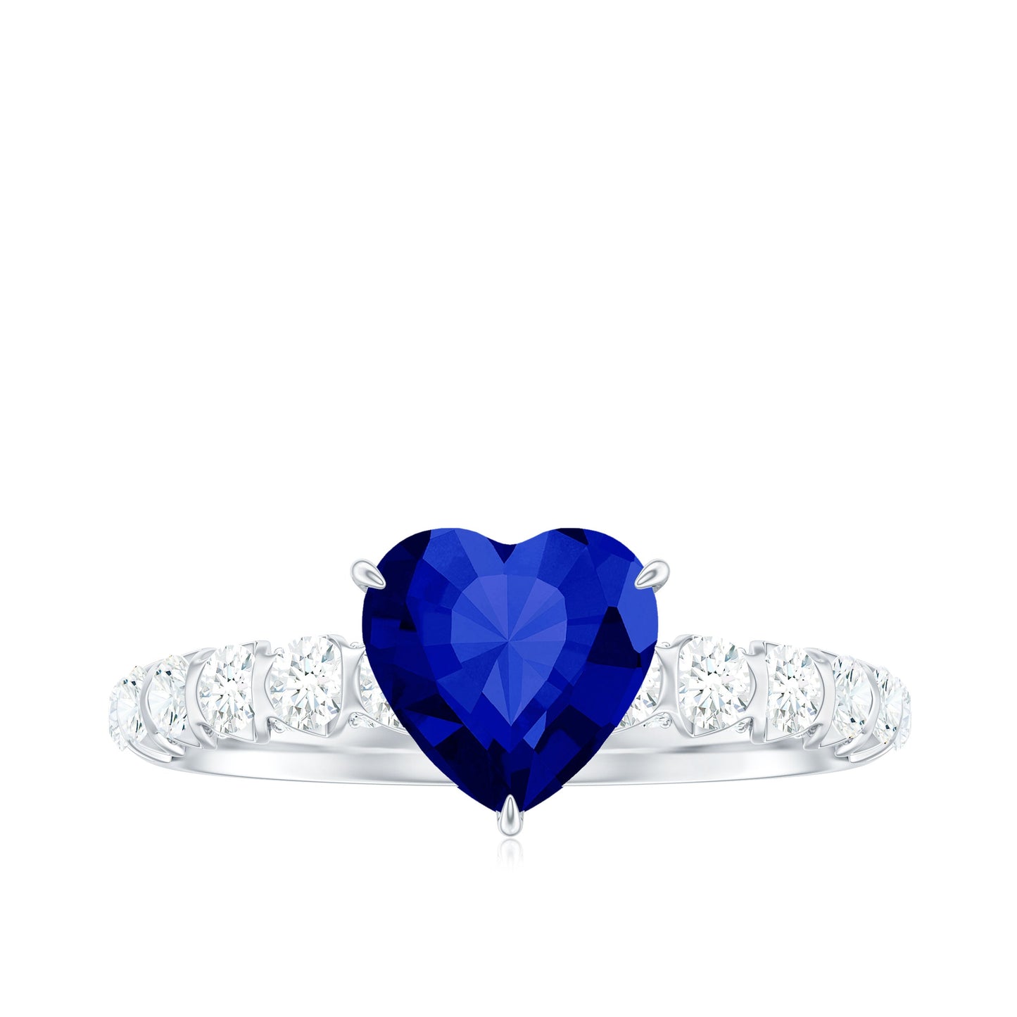 Certified 1 Carat Lab Created Blue Sapphire Heart Engagement Ring with Diamond