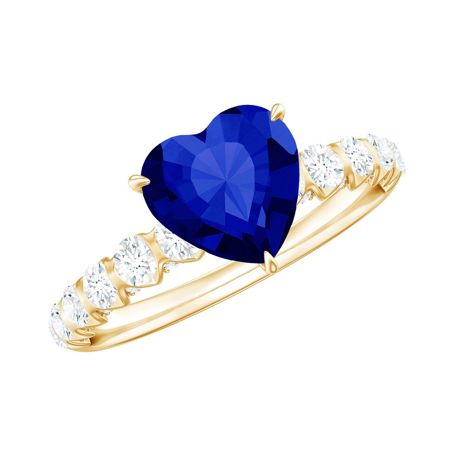 Certified 1 Carat Lab Created Blue Sapphire Heart Engagement Ring with Diamond