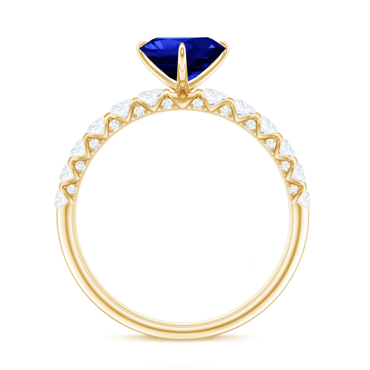 Certified 1 Carat Lab Created Blue Sapphire Heart Engagement Ring with Diamond