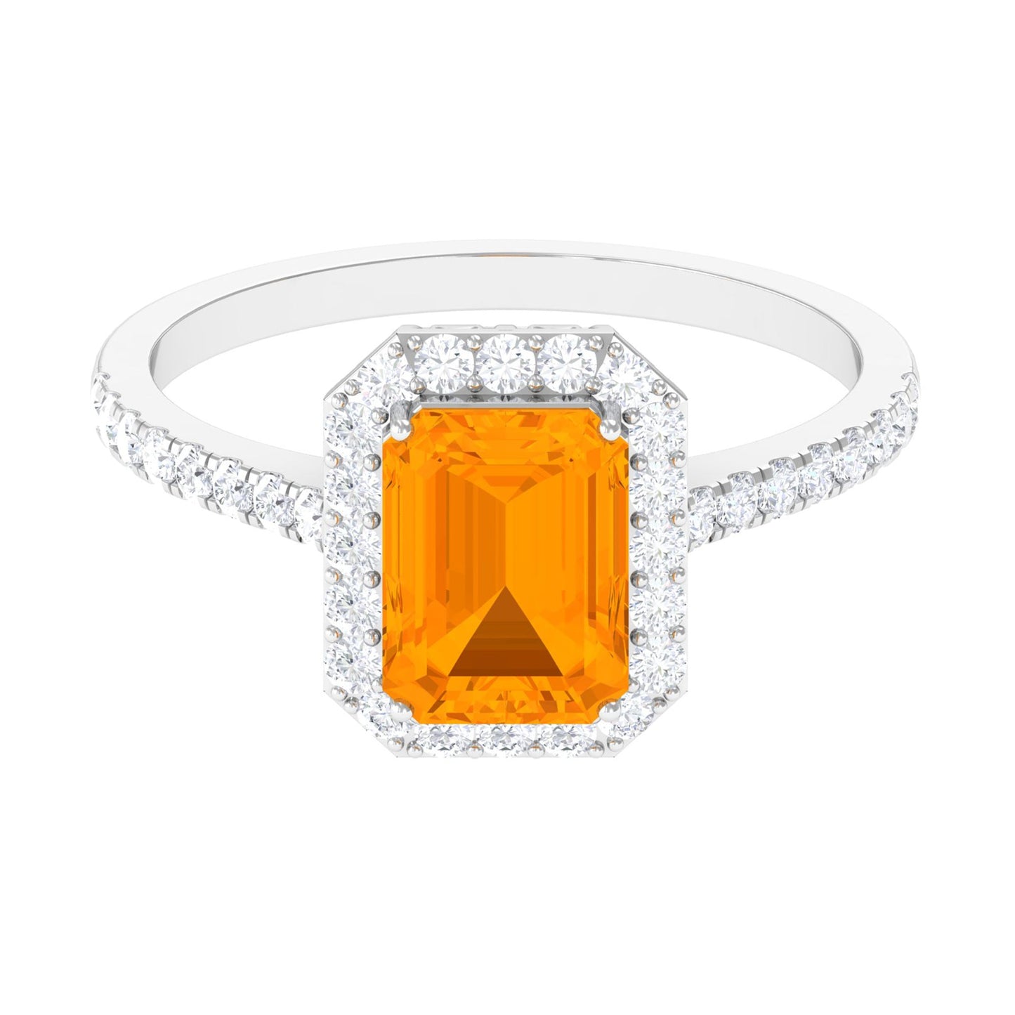 Emerald Cut Fire Opal Simple Engagement Ring with Diamond Halo