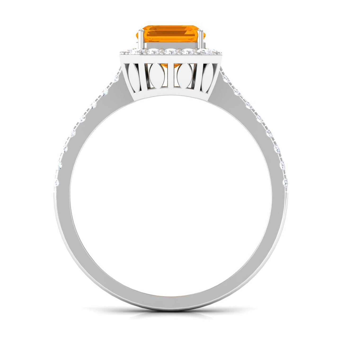 Emerald Cut Fire Opal Simple Engagement Ring with Diamond Halo