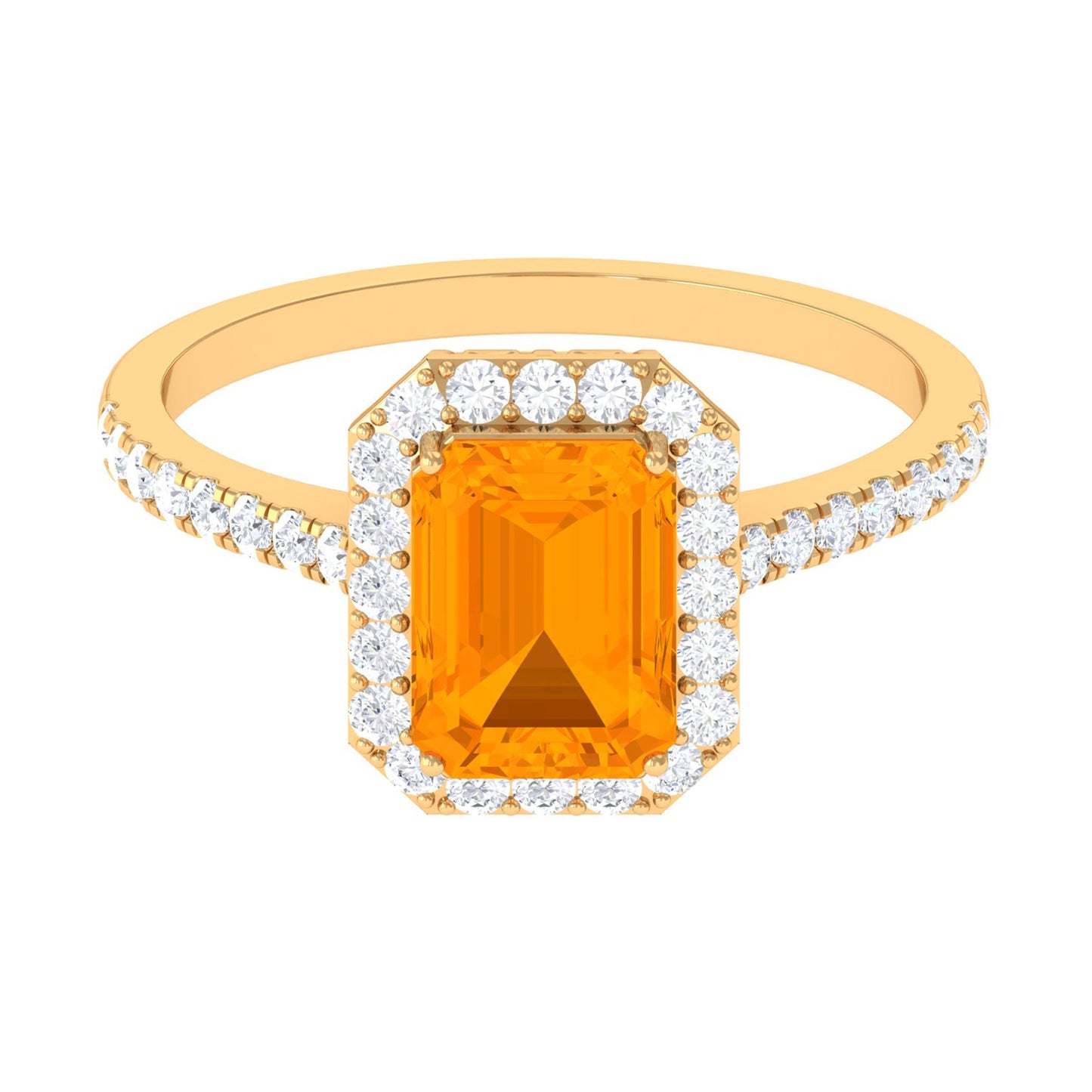 Emerald Cut Fire Opal Simple Engagement Ring with Diamond Halo