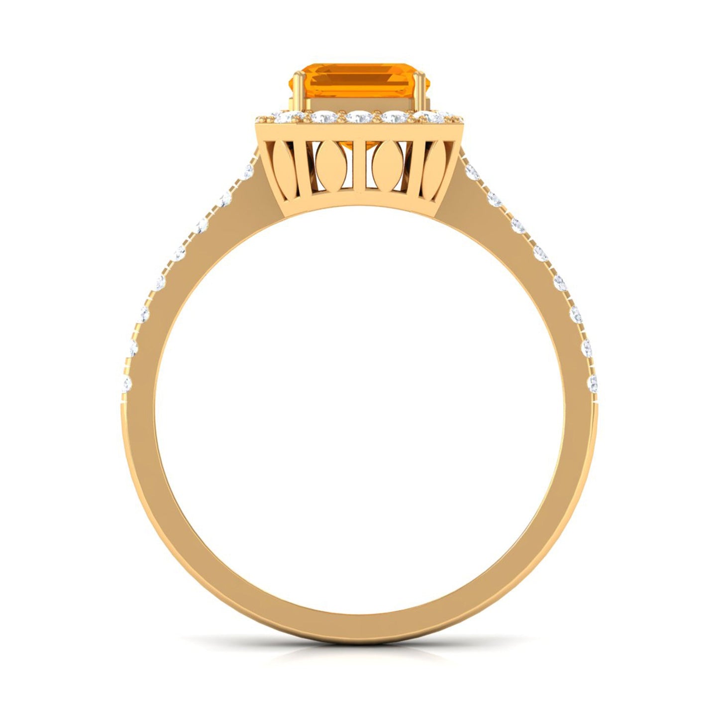 Emerald Cut Fire Opal Simple Engagement Ring with Diamond Halo