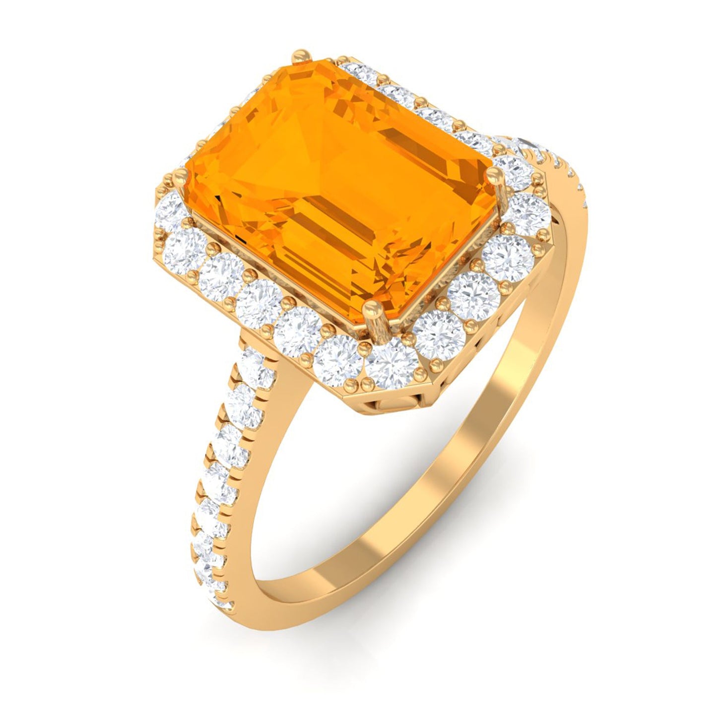 Emerald Cut Fire Opal Simple Engagement Ring with Diamond Halo
