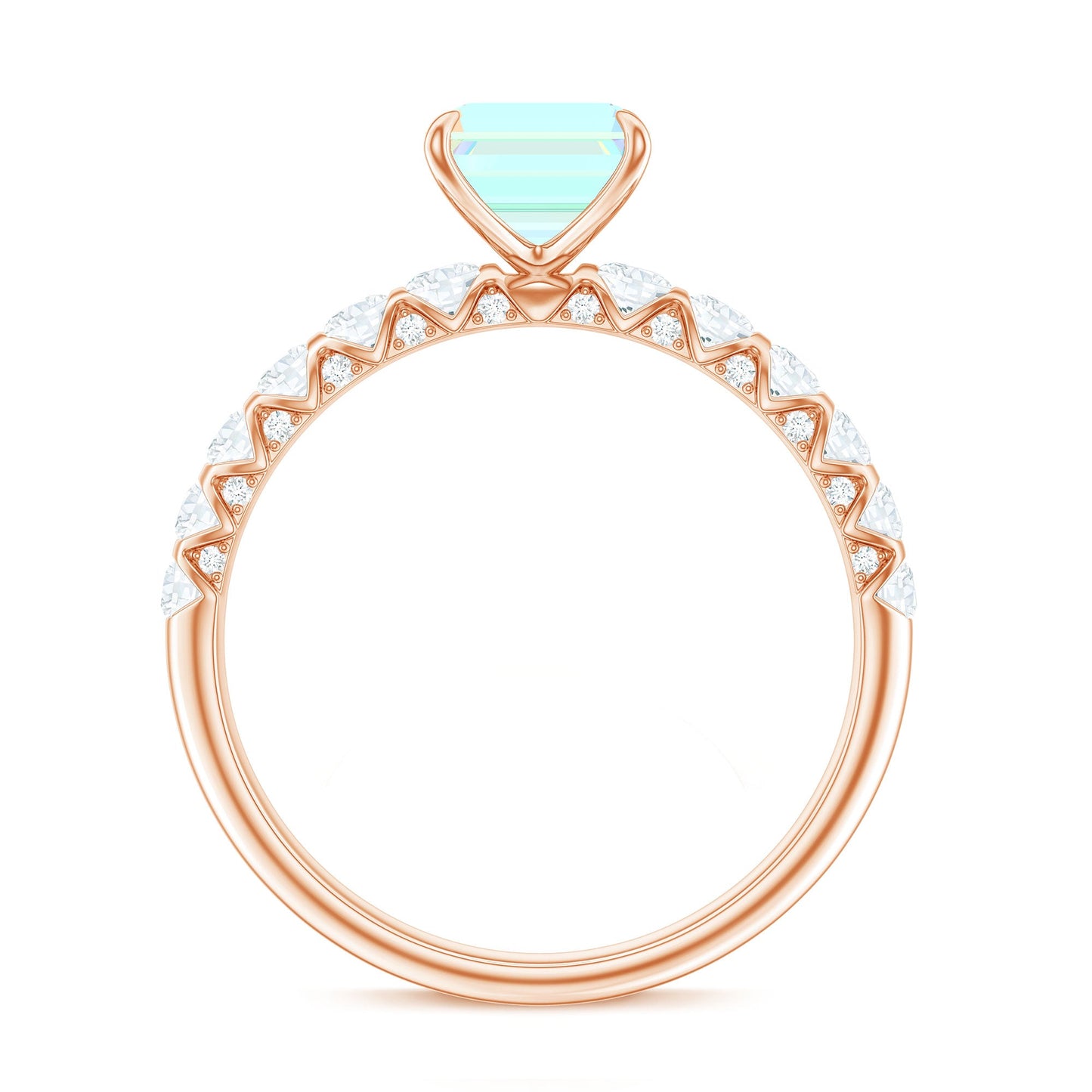 Genuine Ethiopian Opal Emerald Cut Engagement Ring with Diamond Side Stones