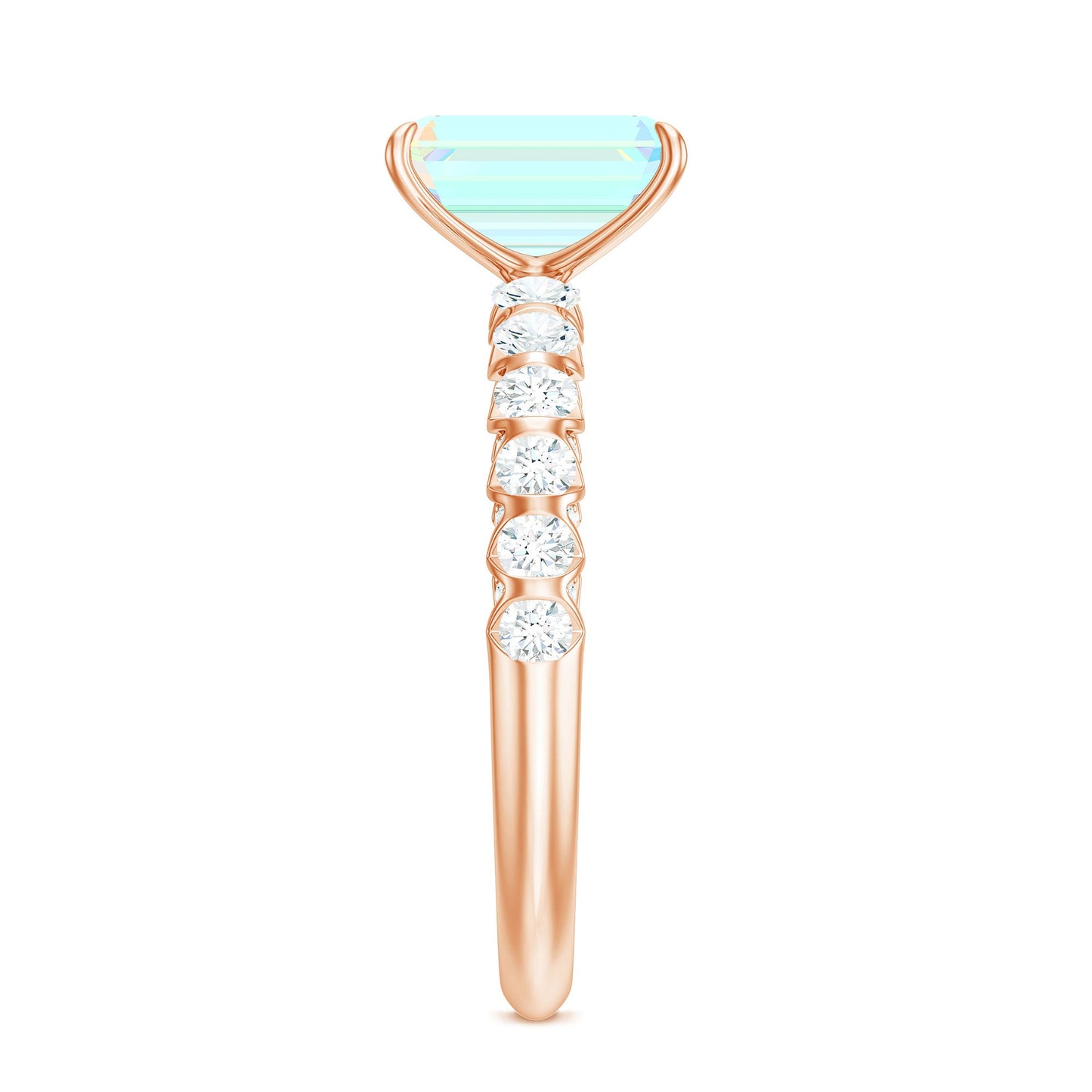 Genuine Ethiopian Opal Emerald Cut Engagement Ring with Diamond Side Stones