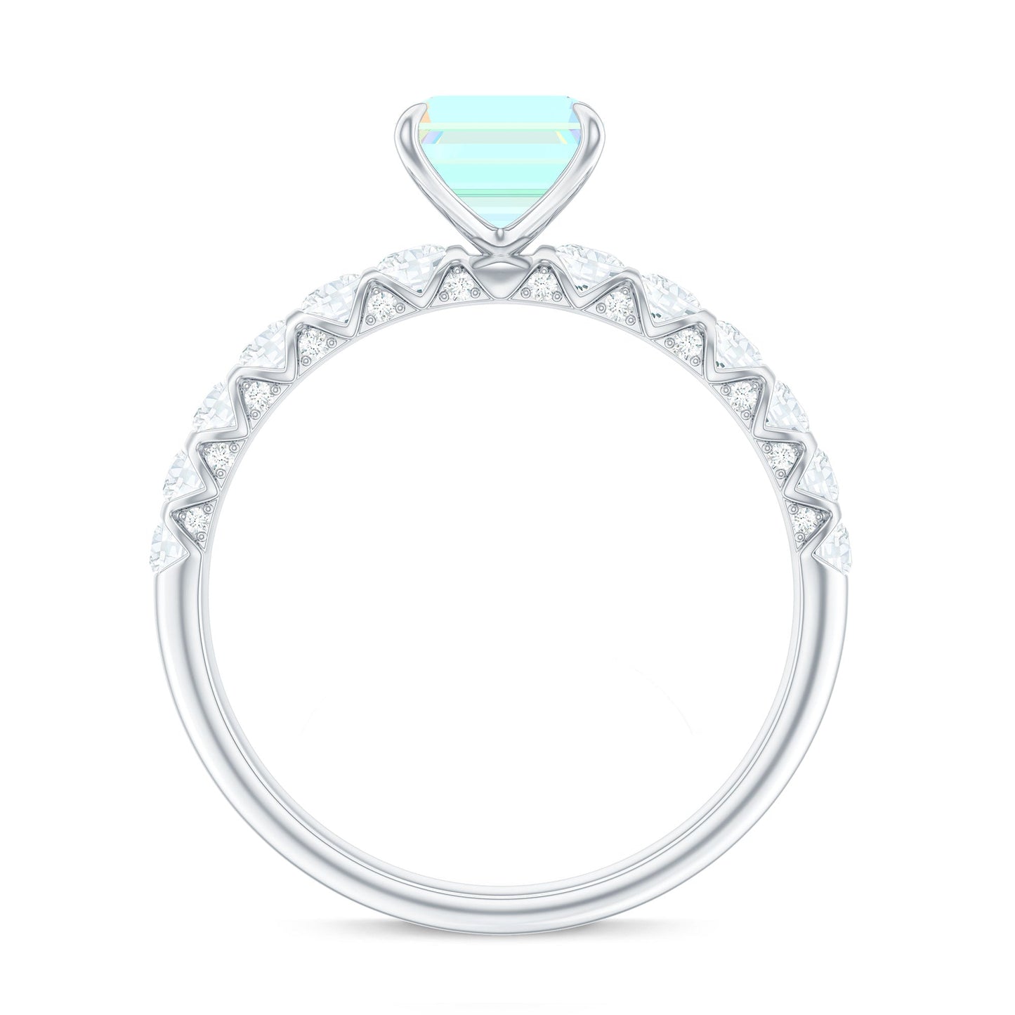 Genuine Ethiopian Opal Emerald Cut Engagement Ring with Diamond Side Stones