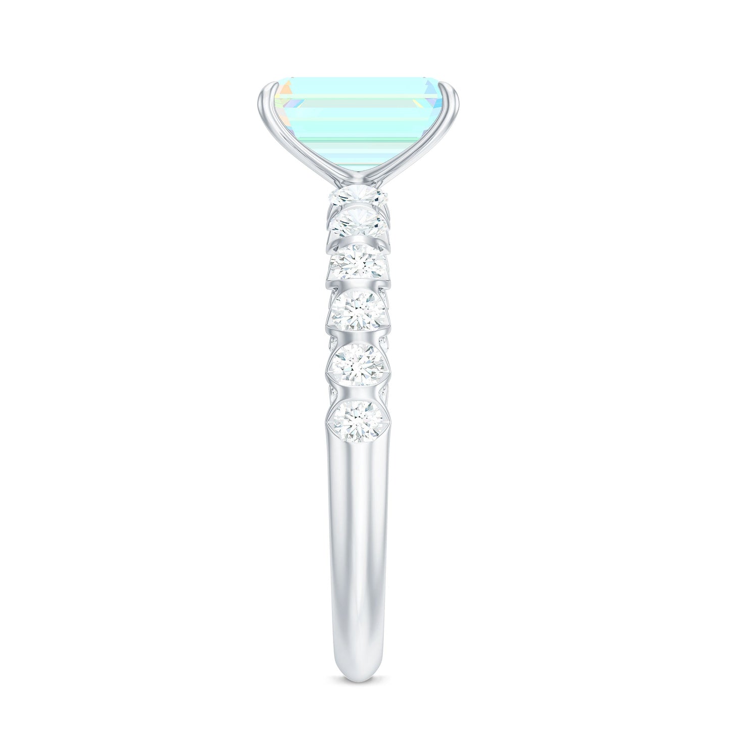 Genuine Ethiopian Opal Emerald Cut Engagement Ring with Diamond Side Stones