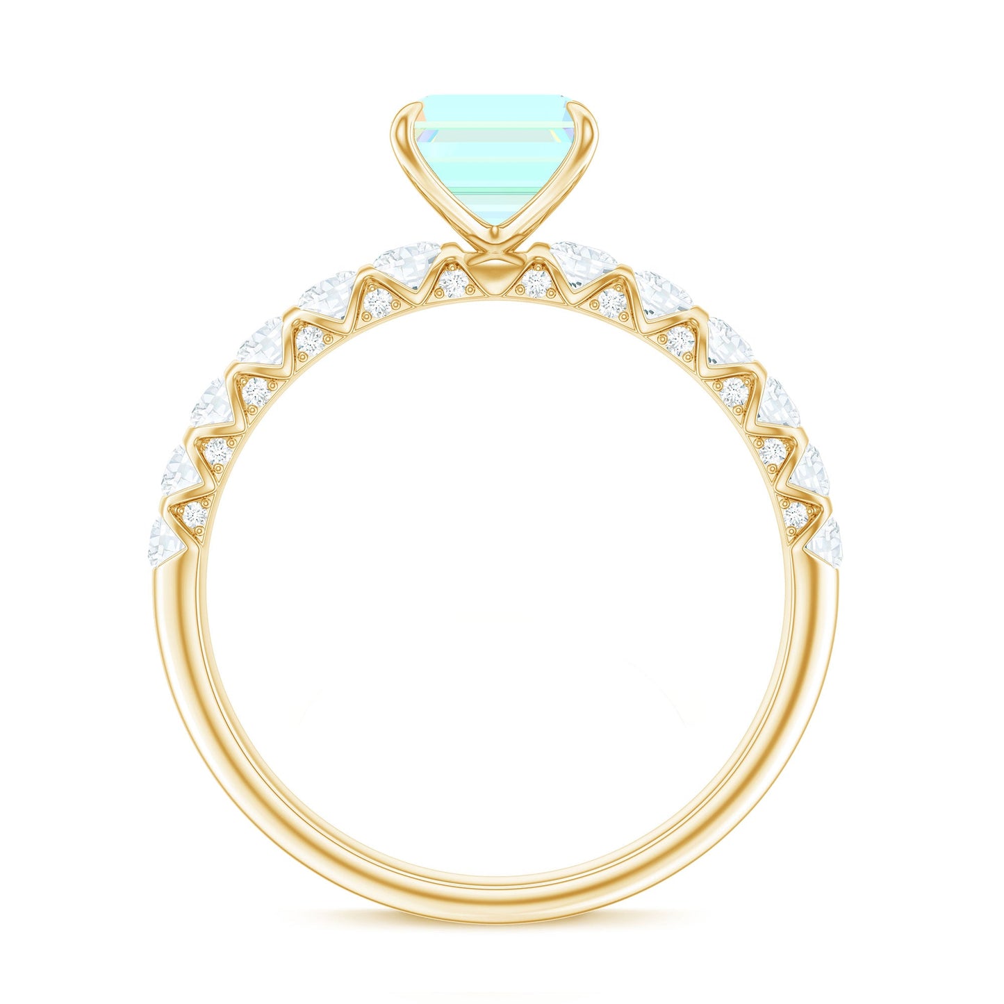 Genuine Ethiopian Opal Emerald Cut Engagement Ring with Diamond Side Stones