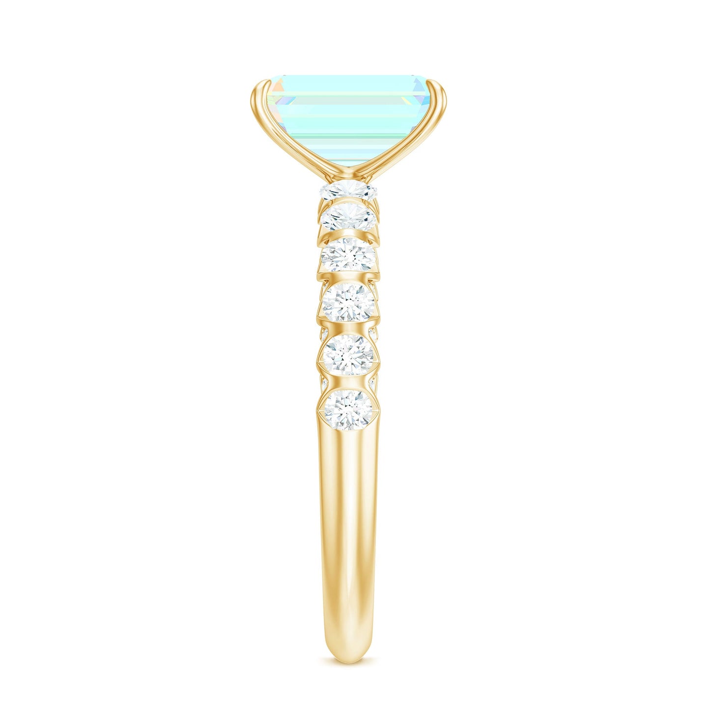 Genuine Ethiopian Opal Emerald Cut Engagement Ring with Diamond Side Stones