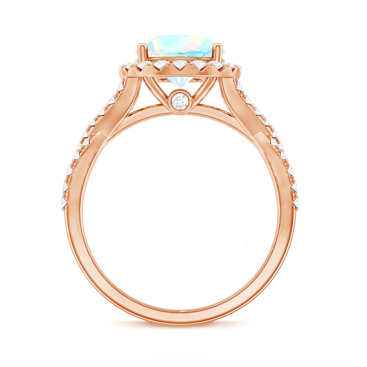 Real 8mm Ethiopian Opal Halo Engagement Ring with Crossover Shank