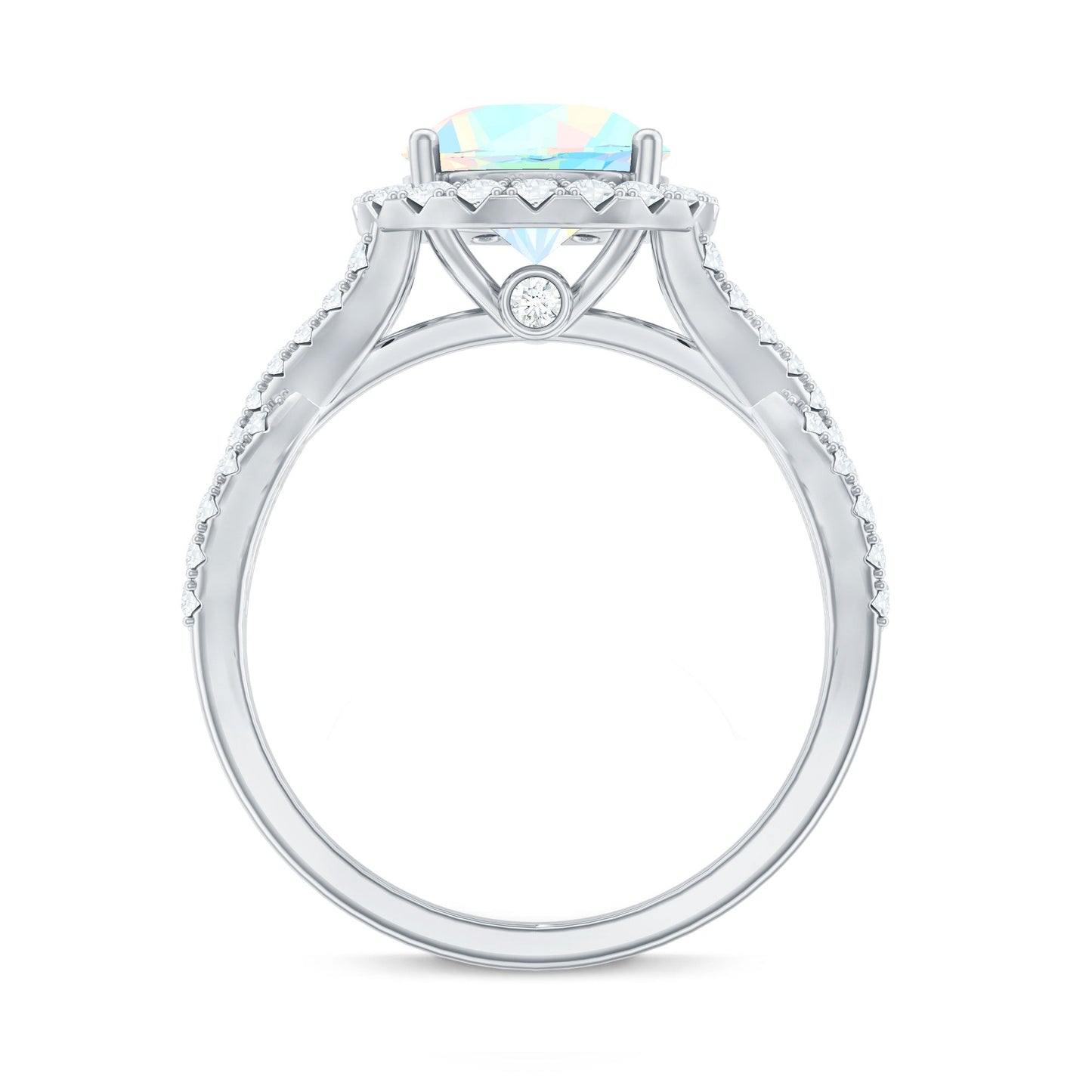 Real 8mm Ethiopian Opal Halo Engagement Ring with Crossover Shank
