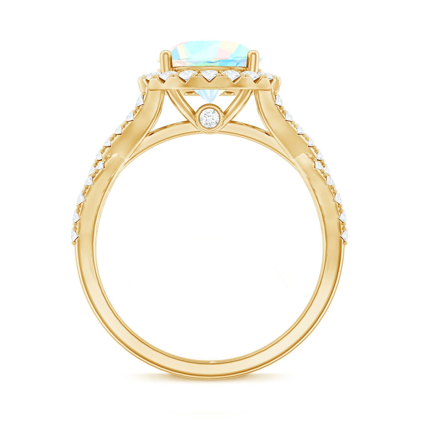 Real 8mm Ethiopian Opal Halo Engagement Ring with Crossover Shank