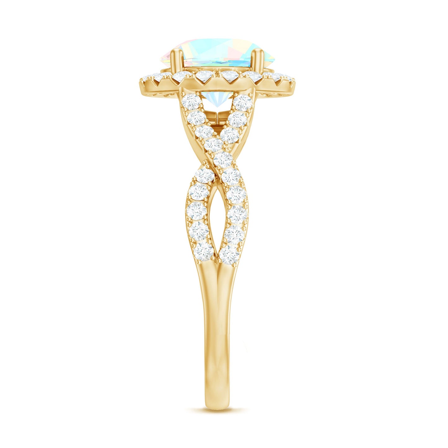 Real 8mm Ethiopian Opal Halo Engagement Ring with Crossover Shank