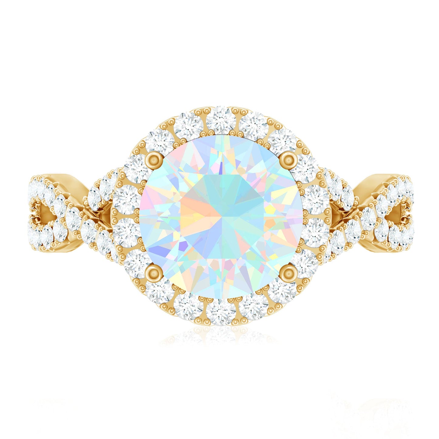 Real 8mm Ethiopian Opal Halo Engagement Ring with Crossover Shank